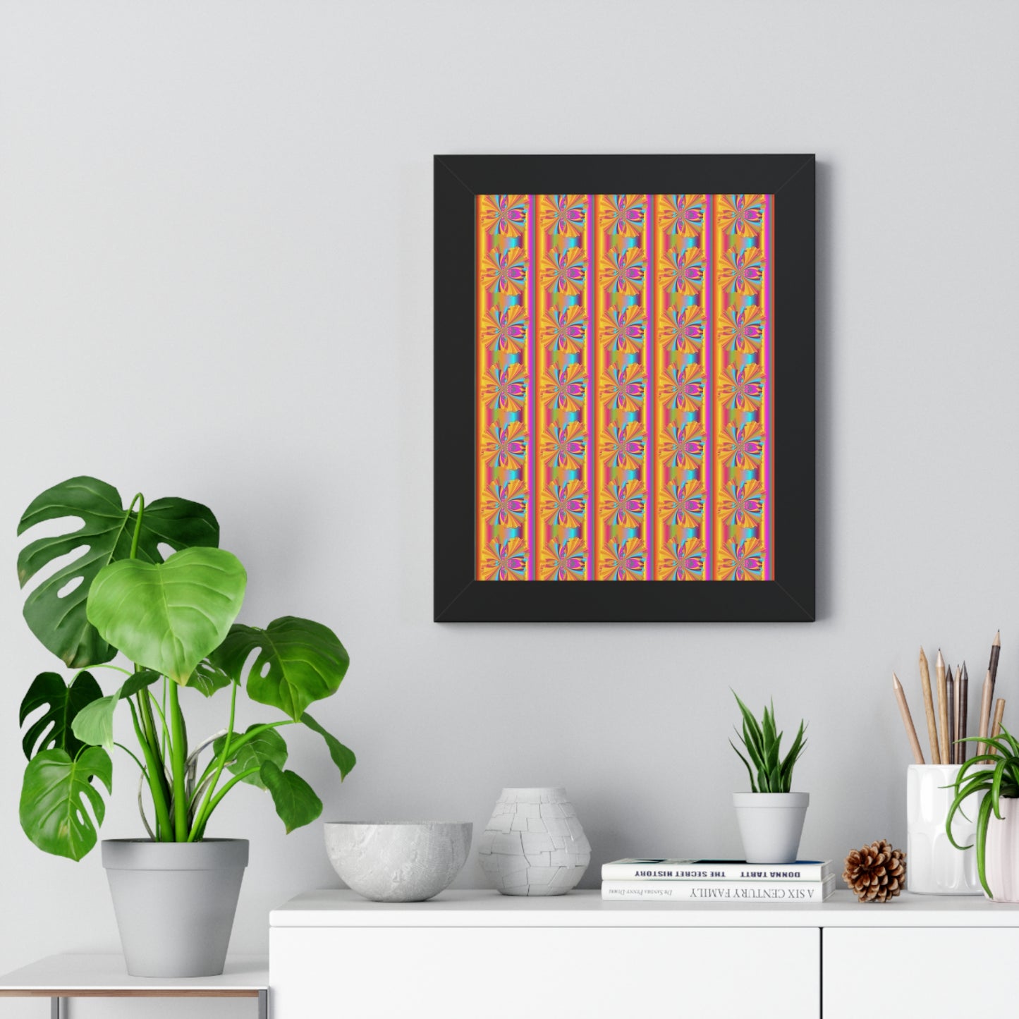 Digital Spiral Rainbow Pattern Colours Art Framed Vertical Poster