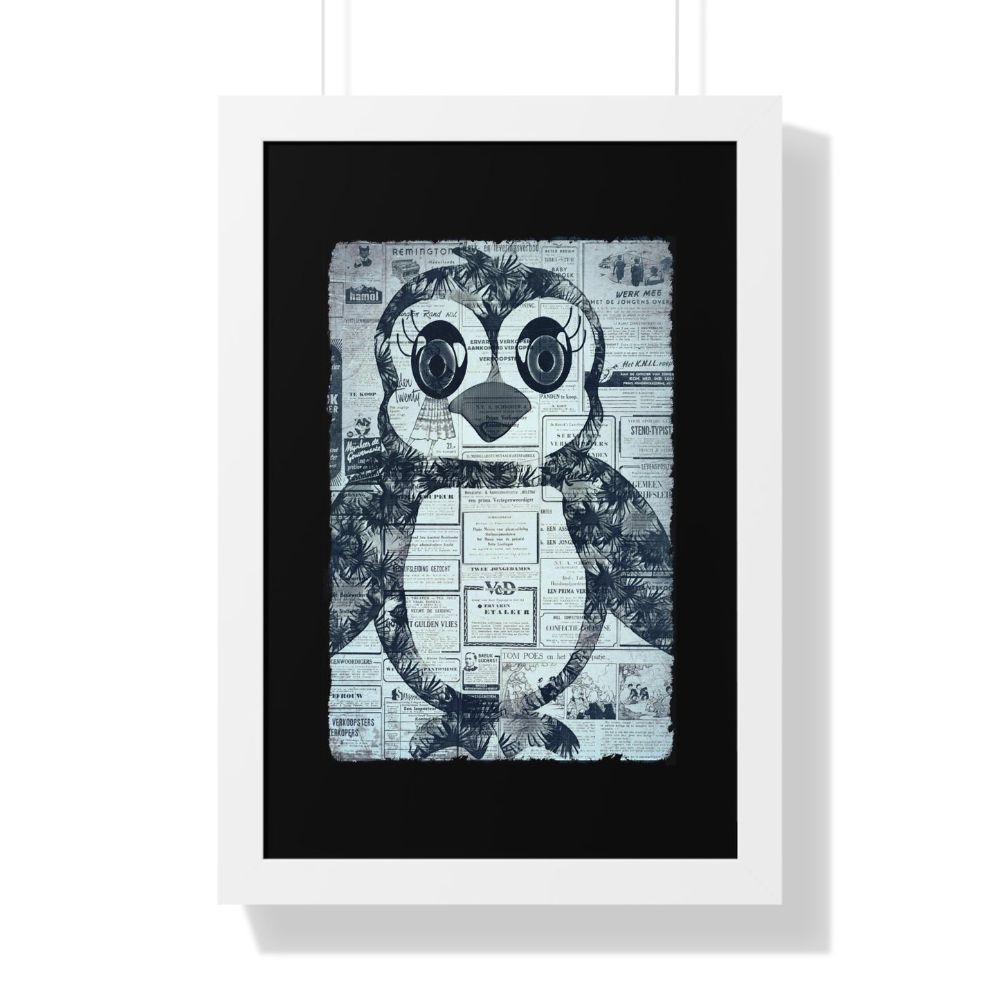 The Penguinie Newspaper Art Black & White Framed Vertical Poster