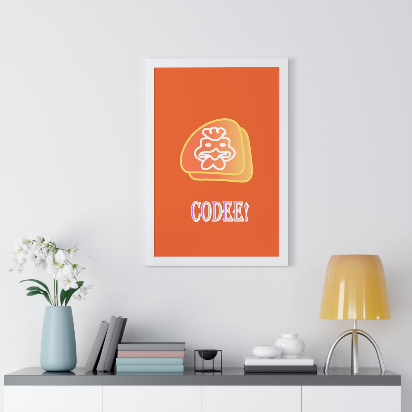Cockerill Codee! Digital Art Orange Framed Vertical Poster