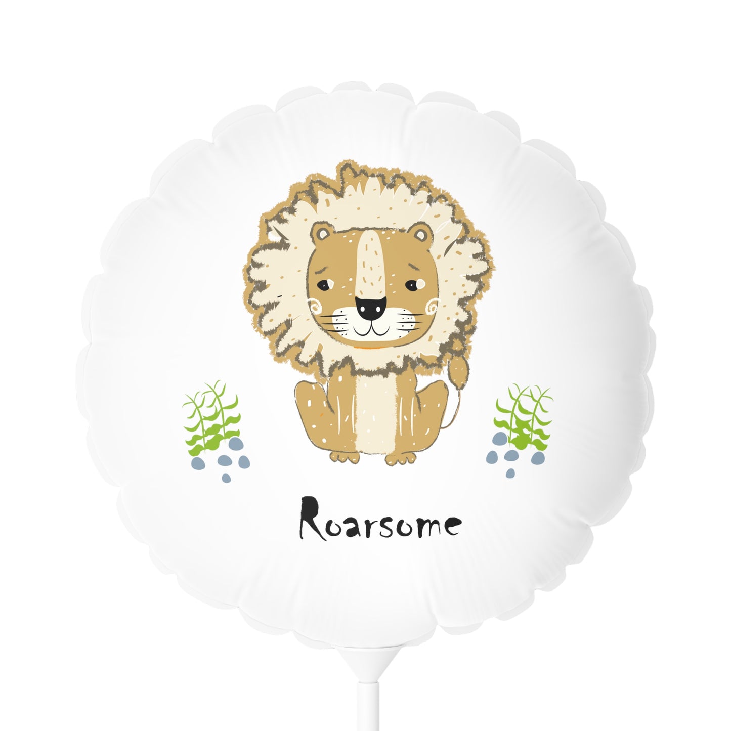 Lion Roarsome Illustration White Balloon, Black Writing (Round and Heart-shaped), 11"
