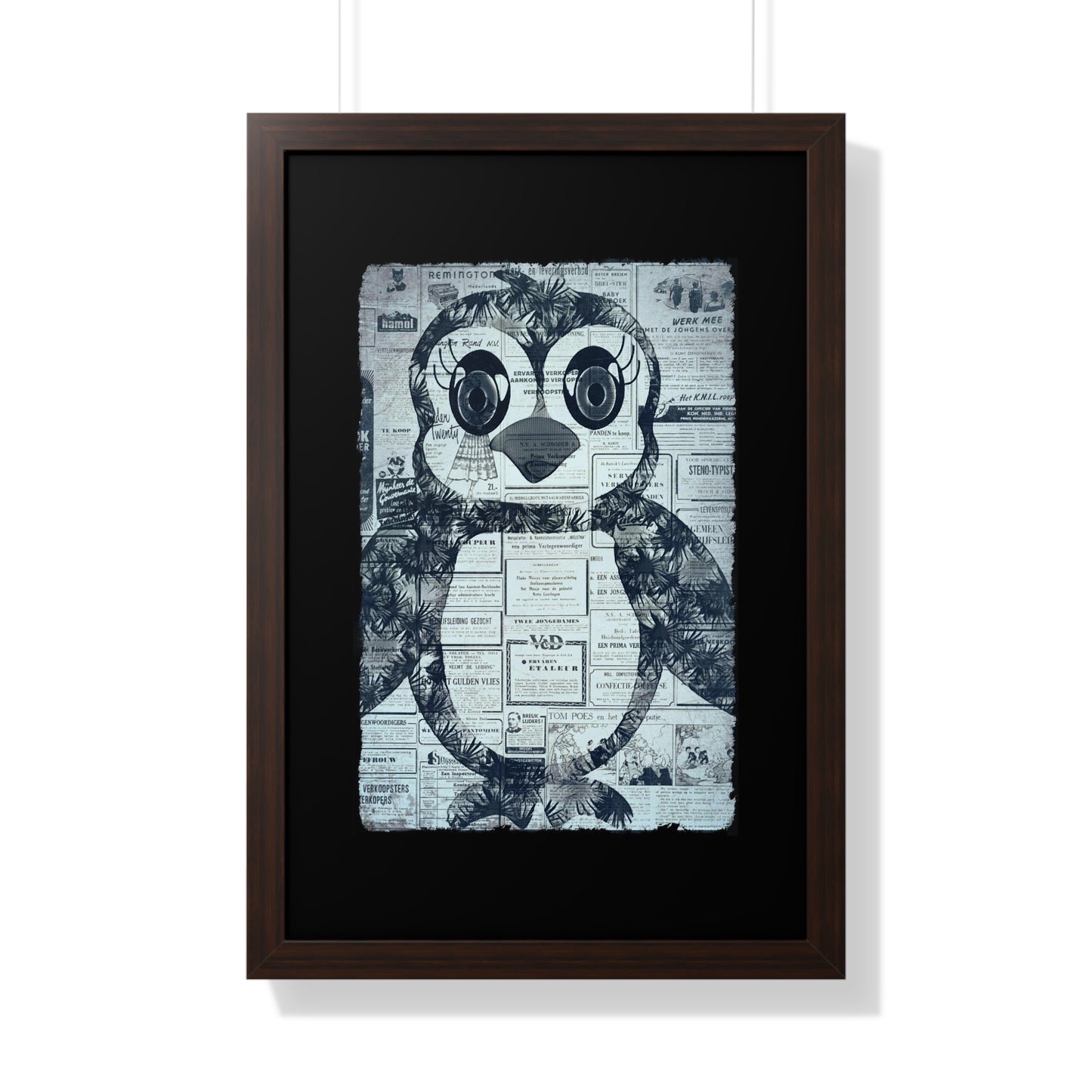 The Penguinie Newspaper Art Black & White Framed Vertical Poster