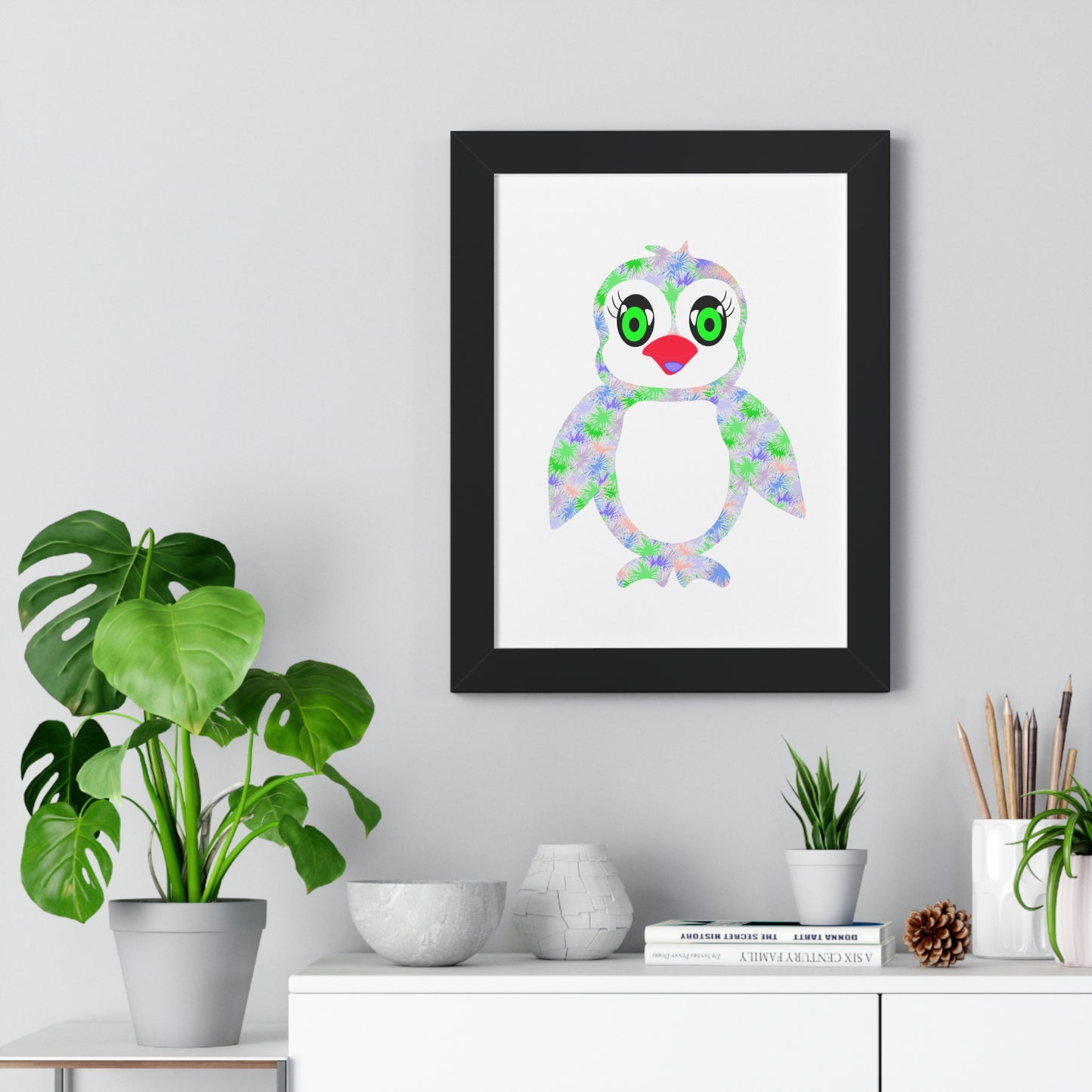 The Penguinies Green & Purple Art Framed Vertical Poster
