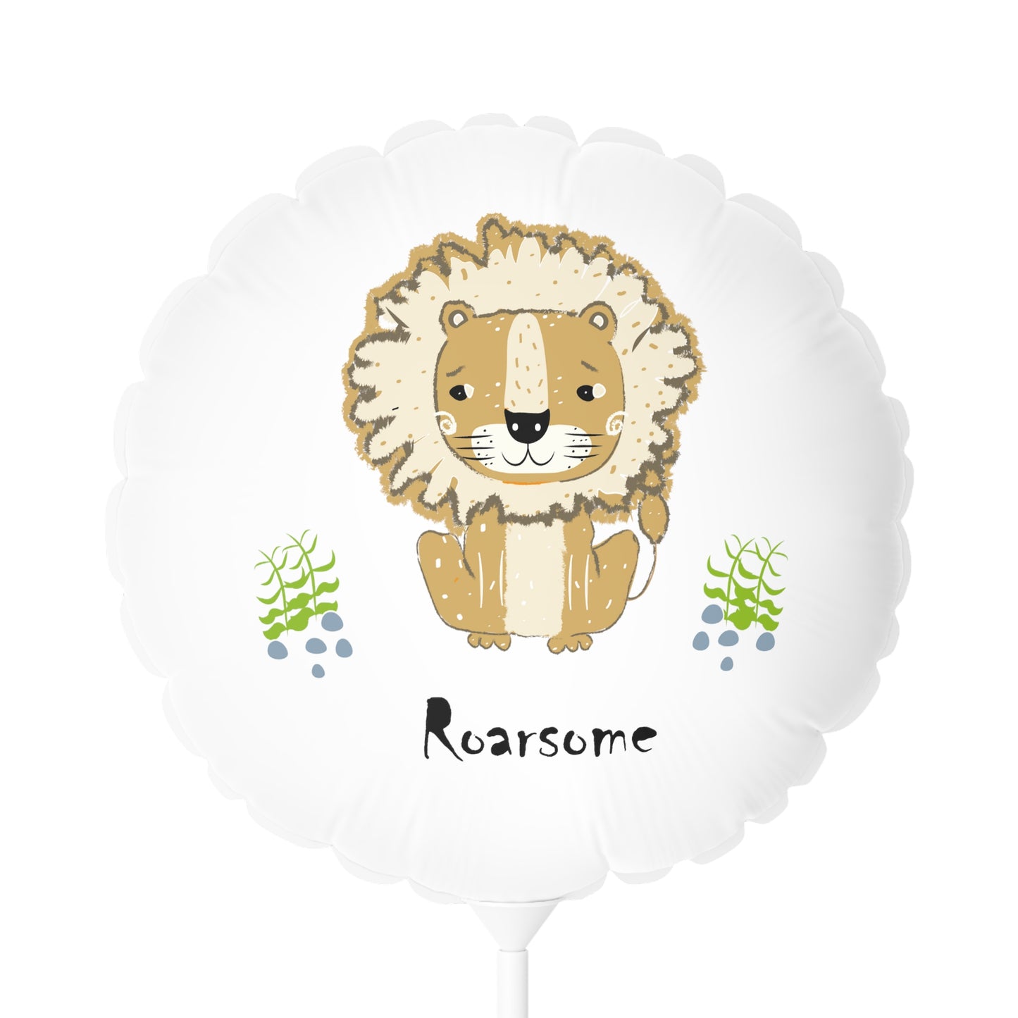 Lion Roarsome Illustration White Balloon, Black Writing (Round and Heart-shaped), 11"