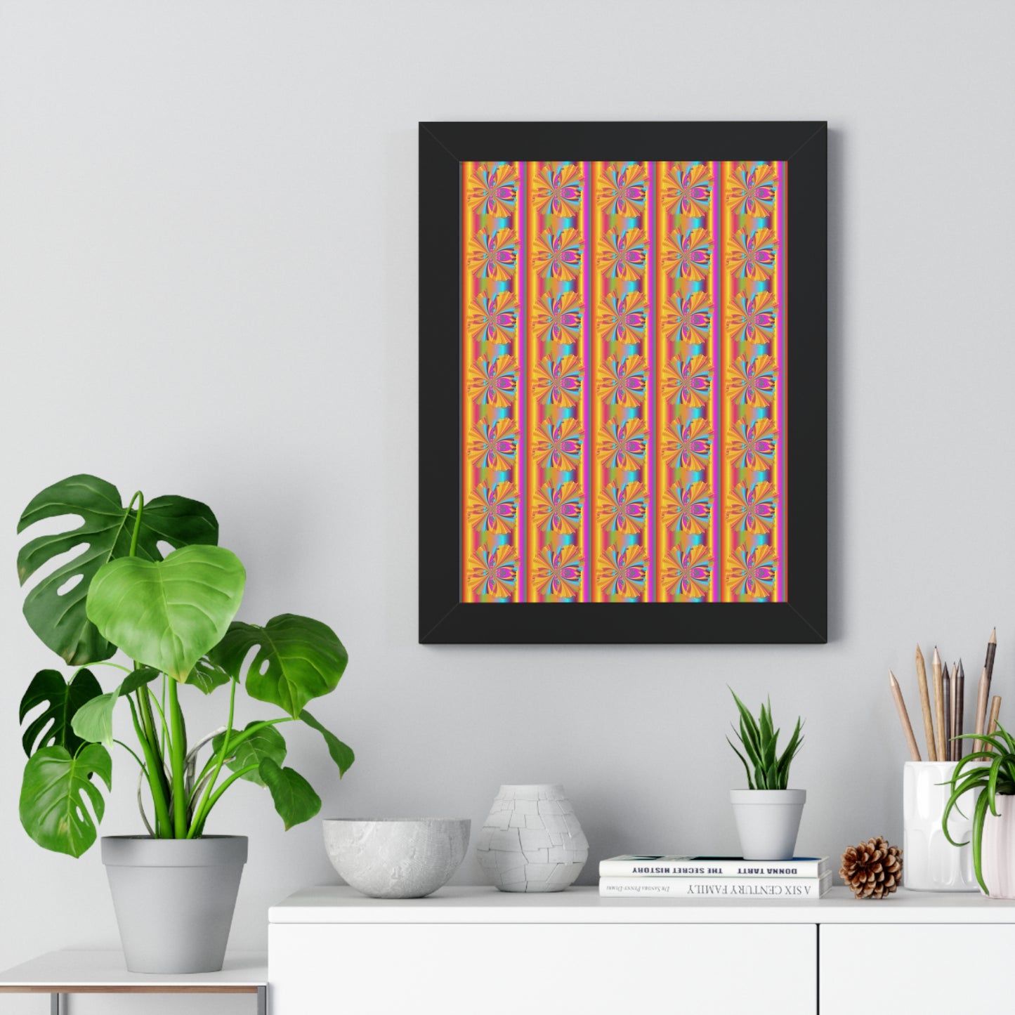 Digital Spiral Rainbow Pattern Colours Art Framed Vertical Poster