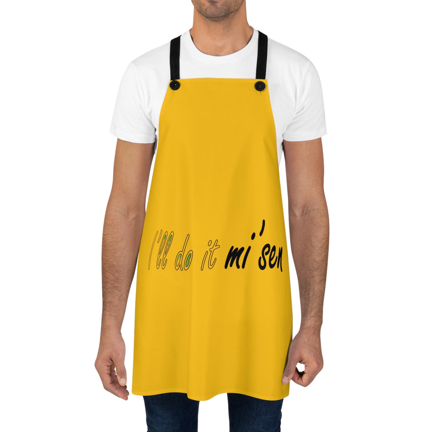 I'll do it mi' sen Sheffield Dialect Quote, Typography Yellow Apron (AOP)