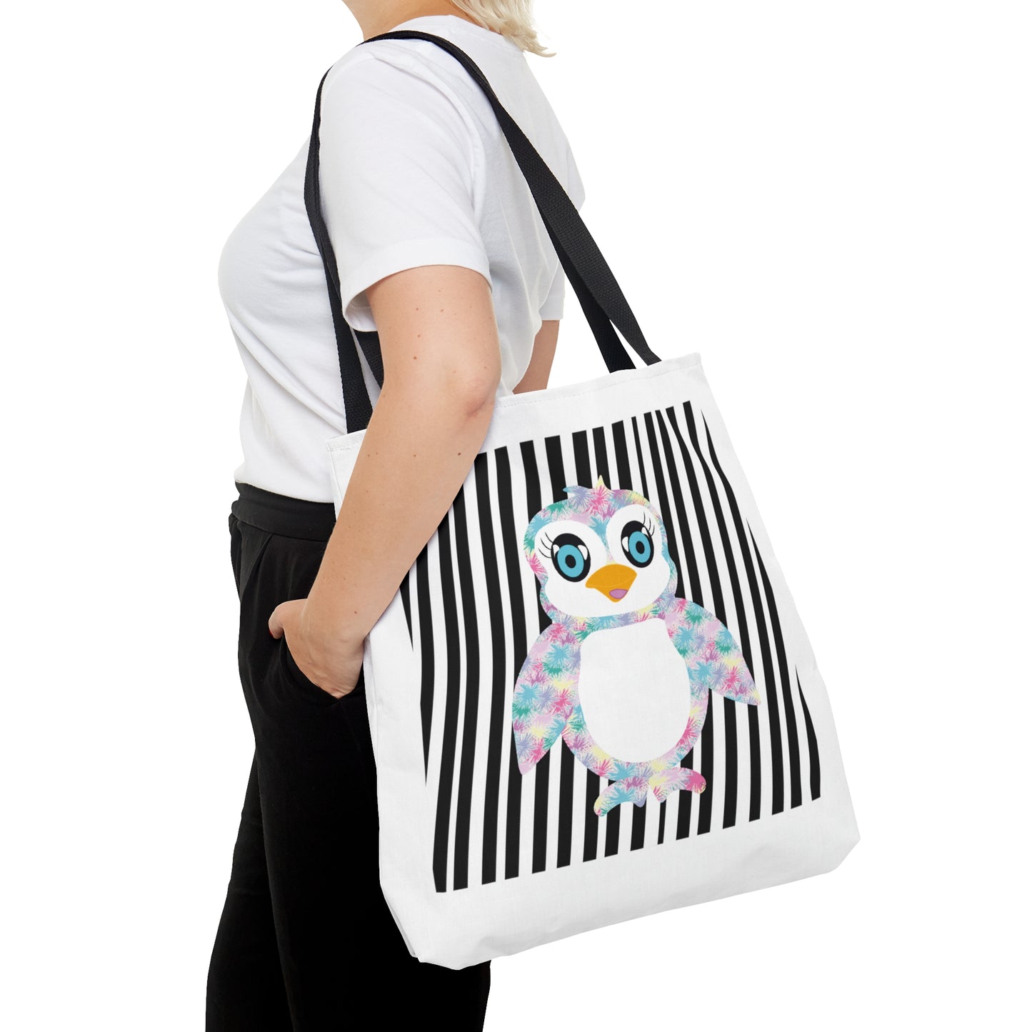 Penguinie Black and White Stripes Tote Bag (AOP)