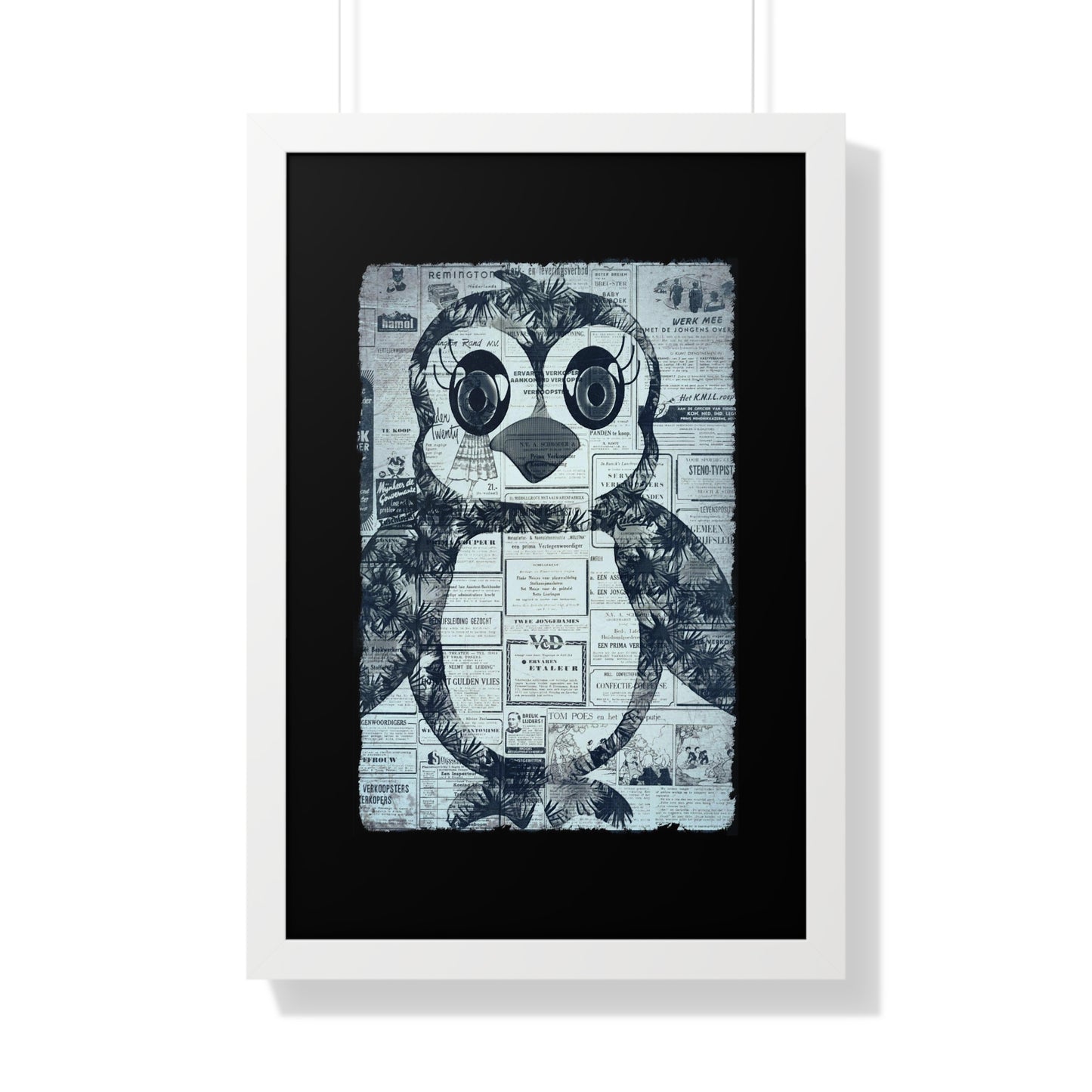 The Penguinie Newspaper Art Black & White Framed Vertical Poster
