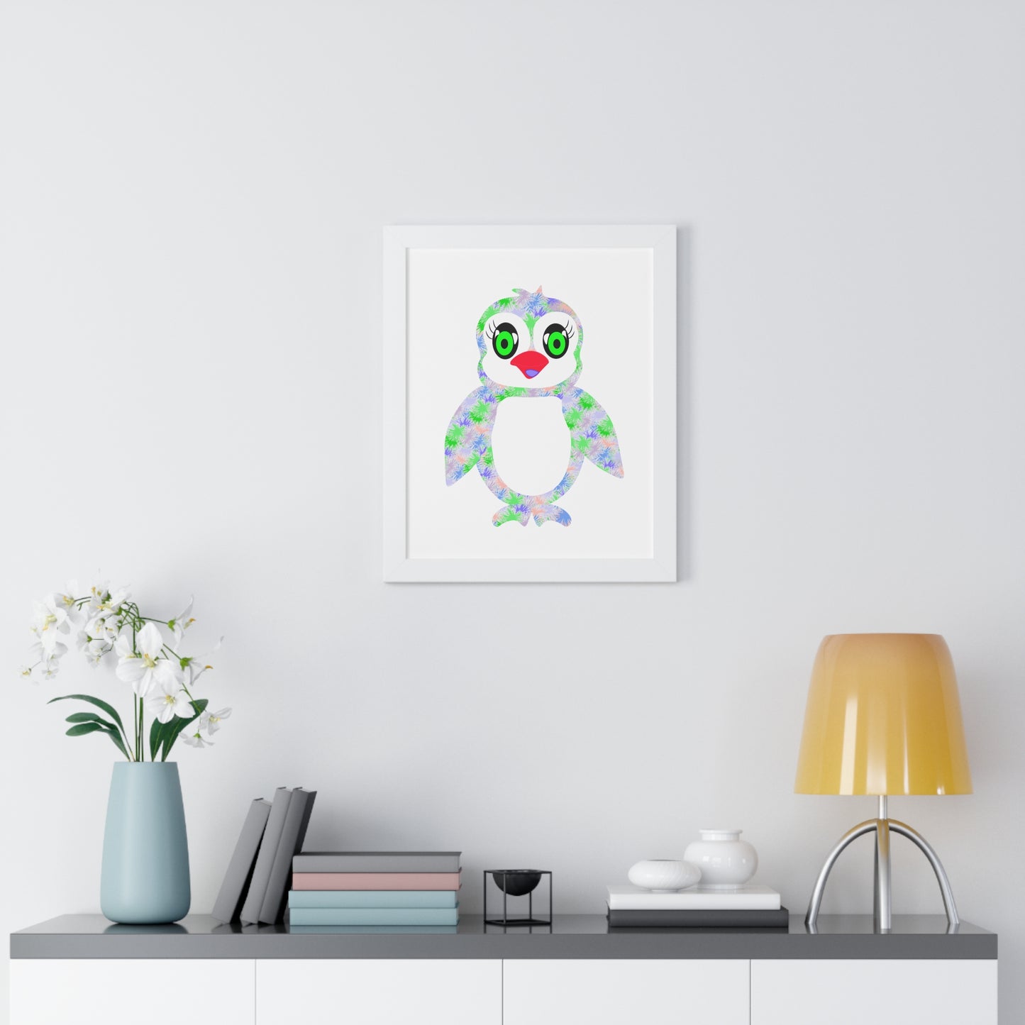 The Penguinies Green & Purple Art Framed Vertical Poster