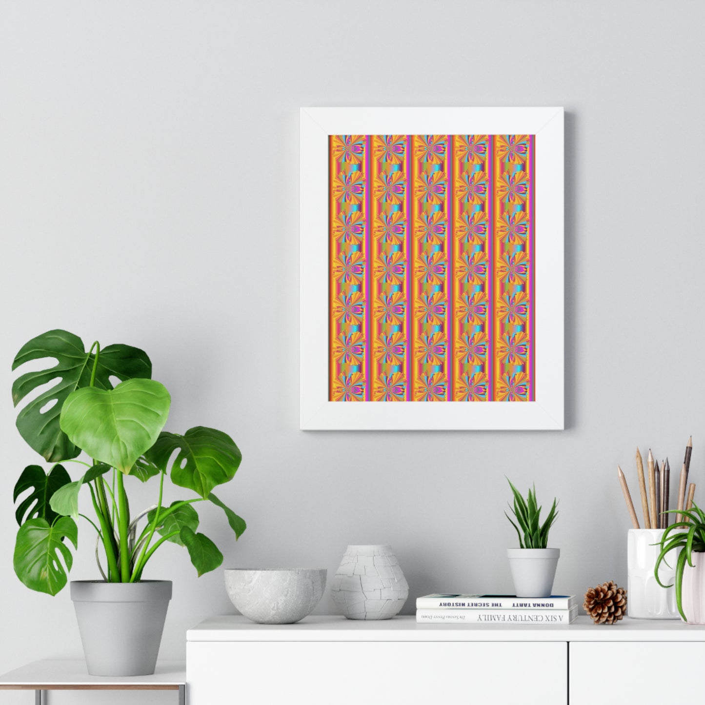 Digital Spiral Rainbow Pattern Colours Art Framed Vertical Poster
