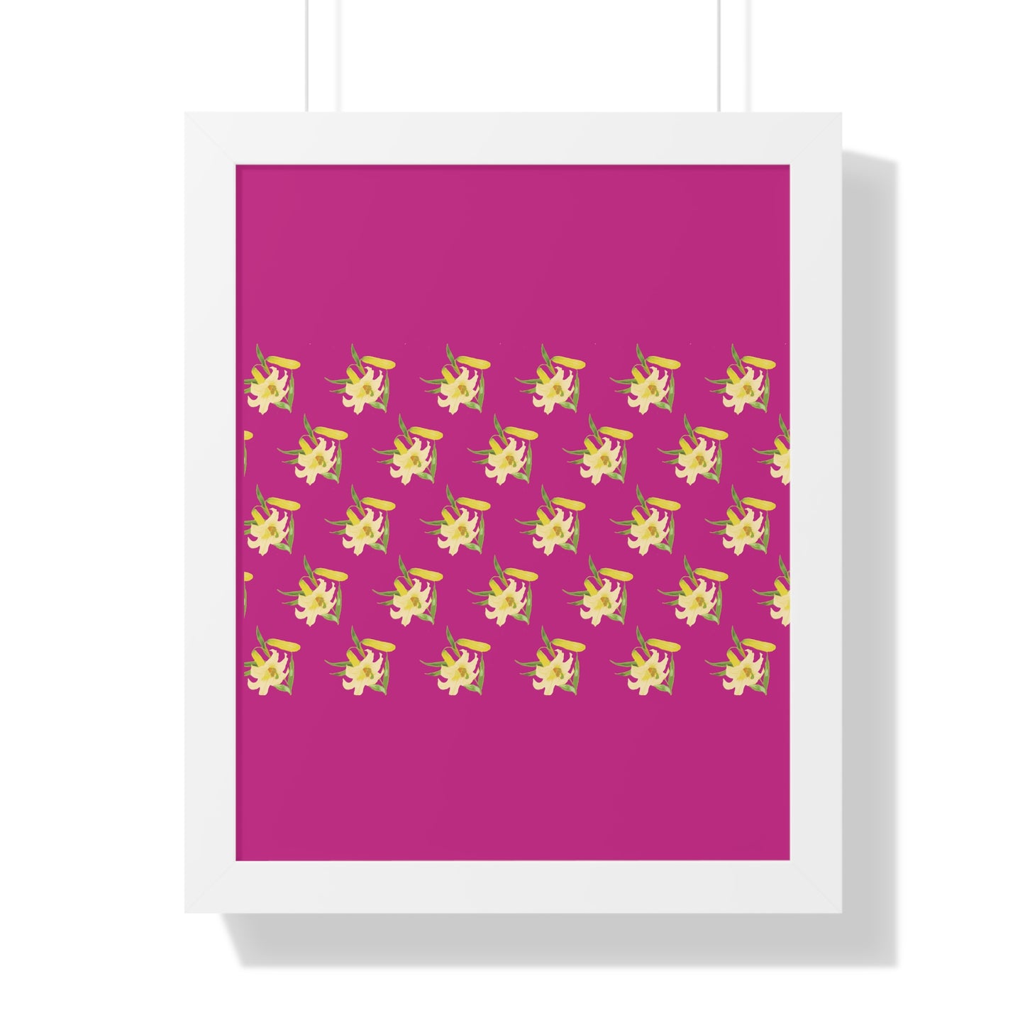 Daffodil Pattern Art Pink Framed Vertical Poster