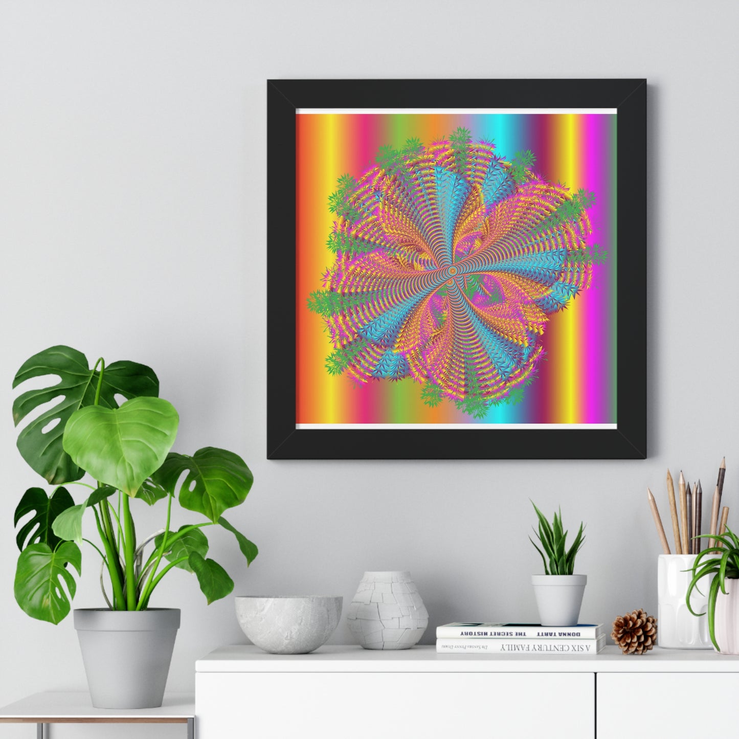 Digital Spiral Rainbow Colours Art Framed Vertical Poster