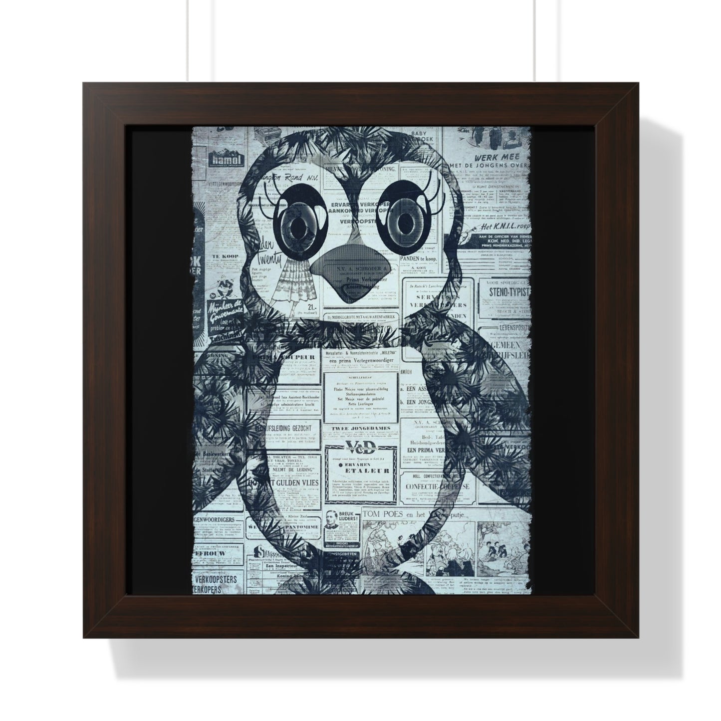 The Penguinie Newspaper Art Black & White Framed Vertical Poster