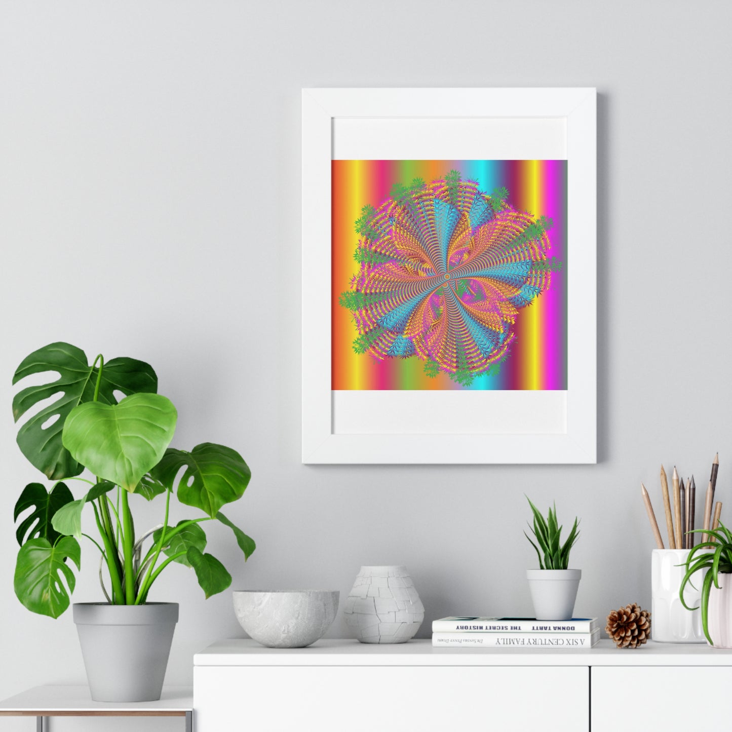 Digital Spiral Rainbow Colours Art Framed Vertical Poster