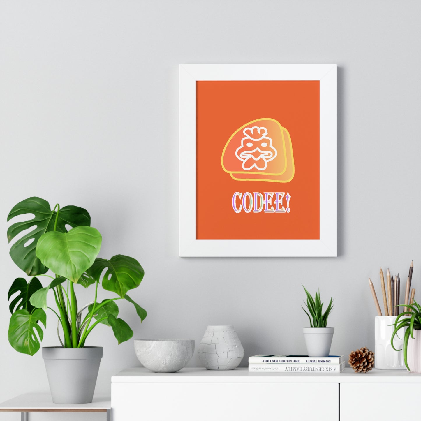 Cockerill Codee! Digital Art Orange Framed Vertical Poster