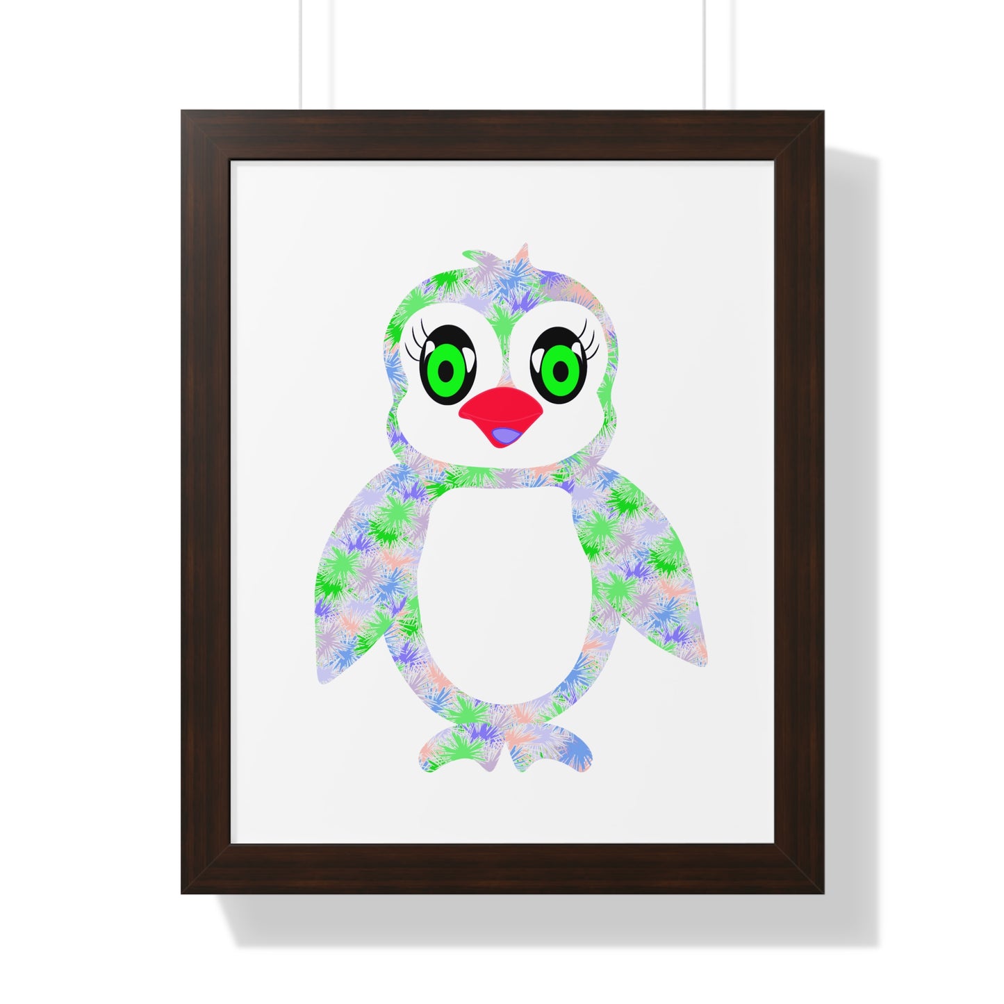 The Penguinies Green & Purple Art Framed Vertical Poster
