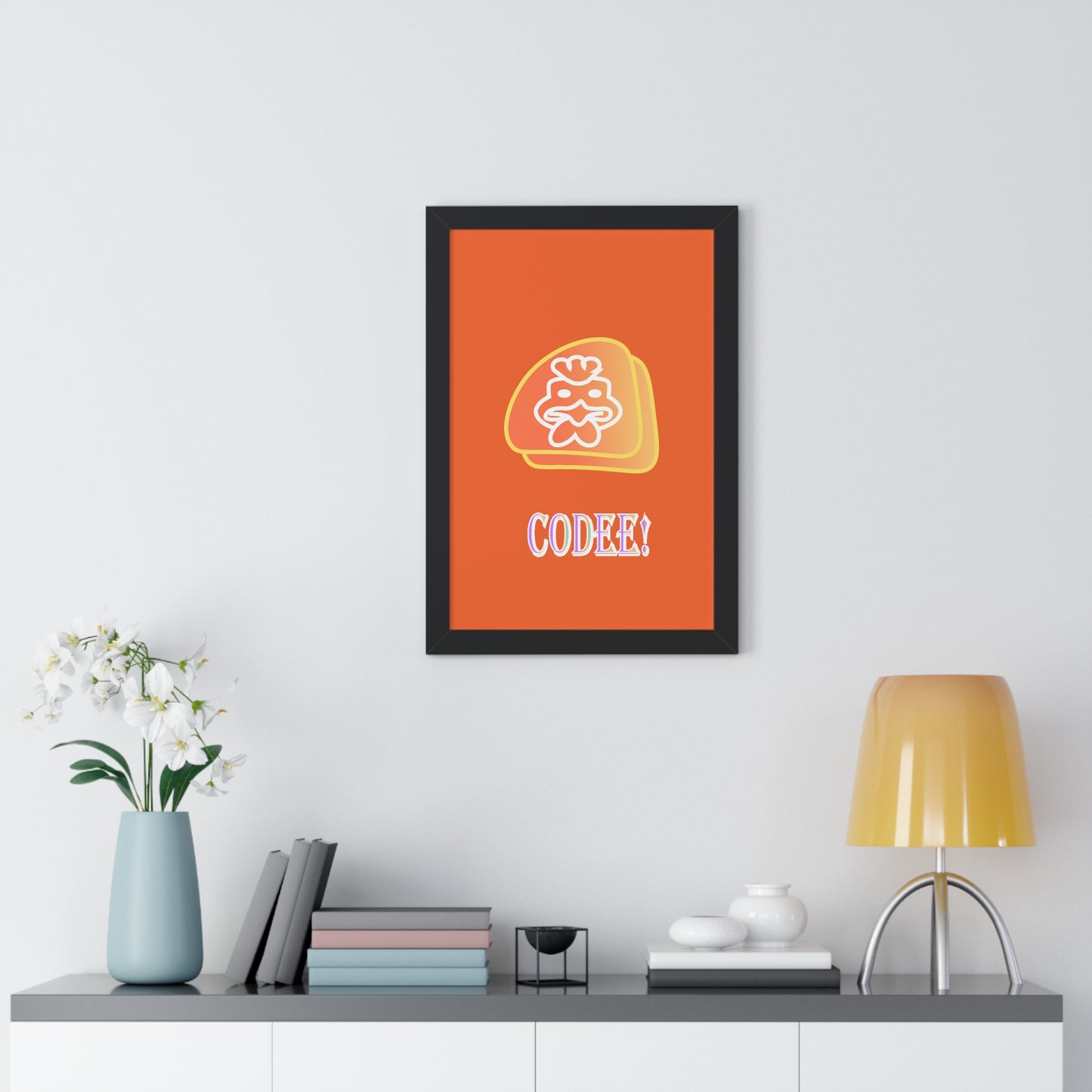 Cockerill Codee! Digital Art Orange Framed Vertical Poster