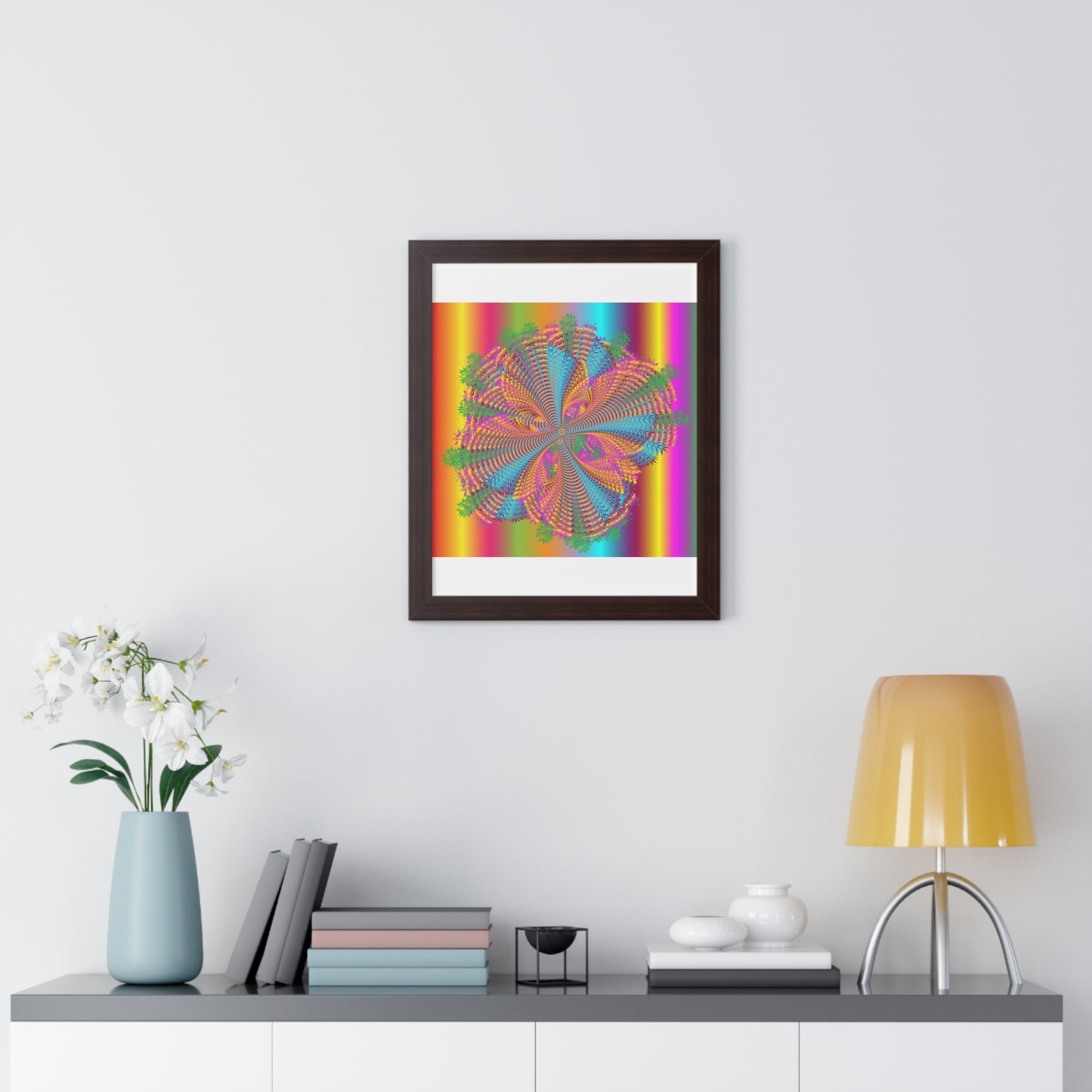 Digital Spiral Rainbow Colours Art Framed Vertical Poster