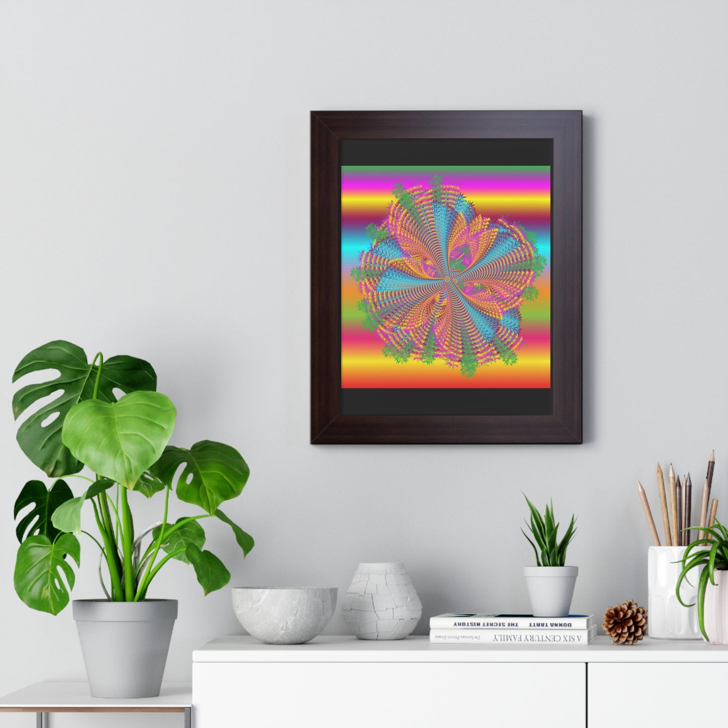 Digital Spiral Rainbow Colours Art Framed Vertical Poster
