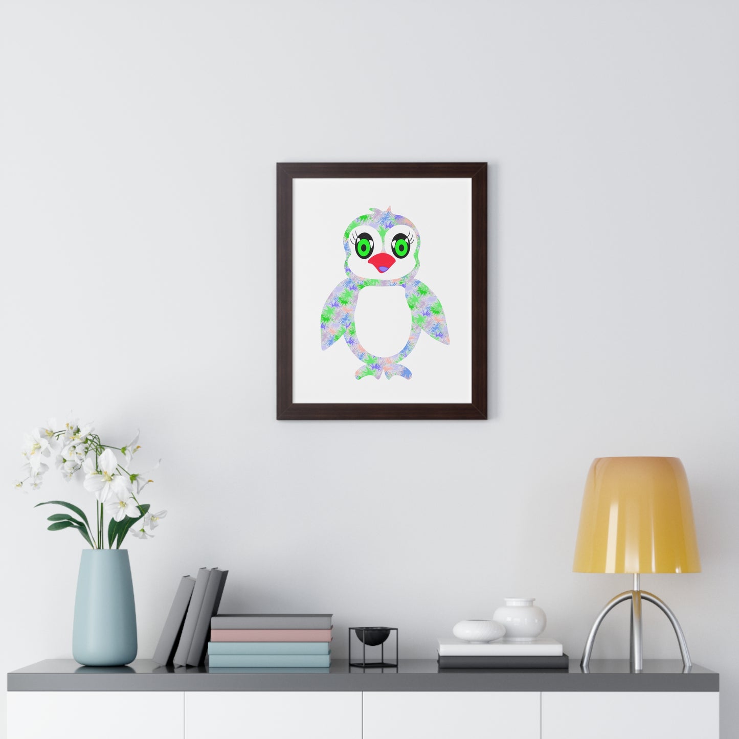 The Penguinies Green & Purple Art Framed Vertical Poster