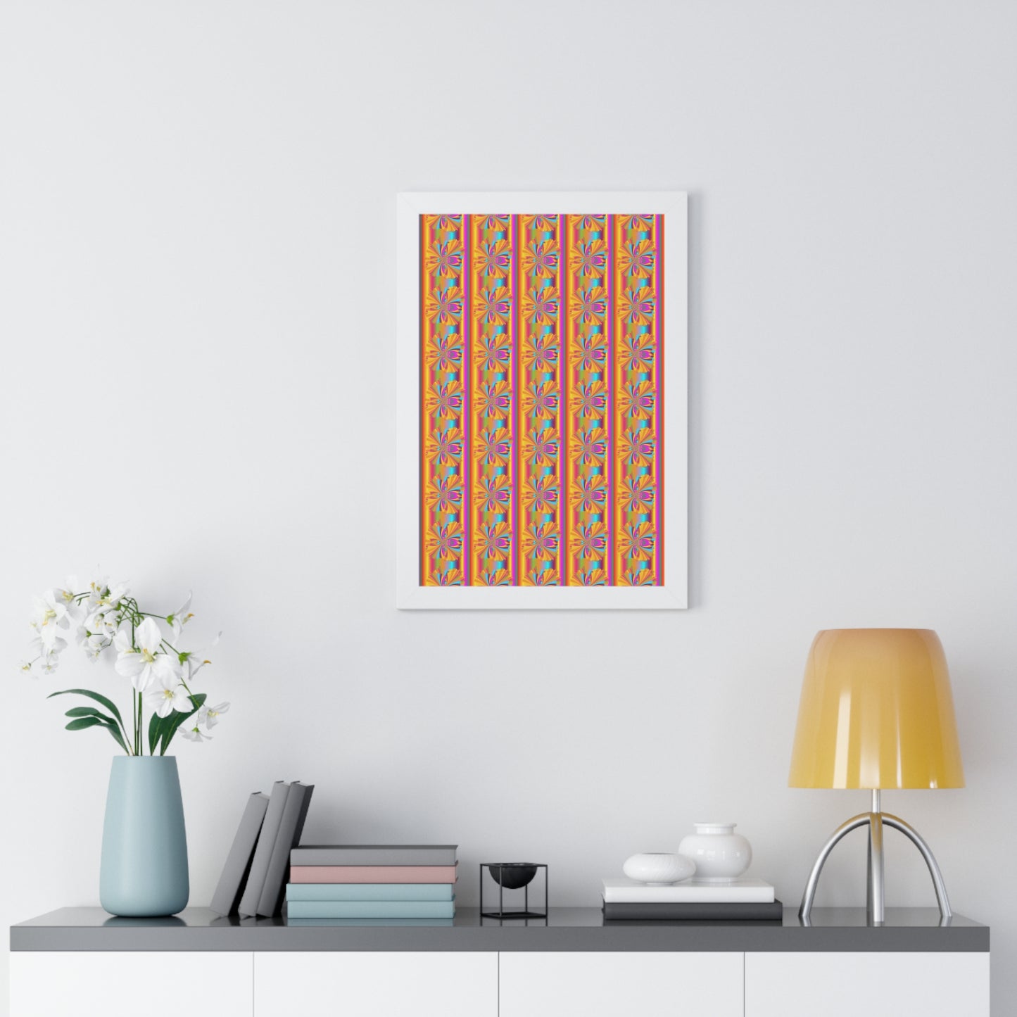Digital Spiral Rainbow Pattern Colours Art Framed Vertical Poster