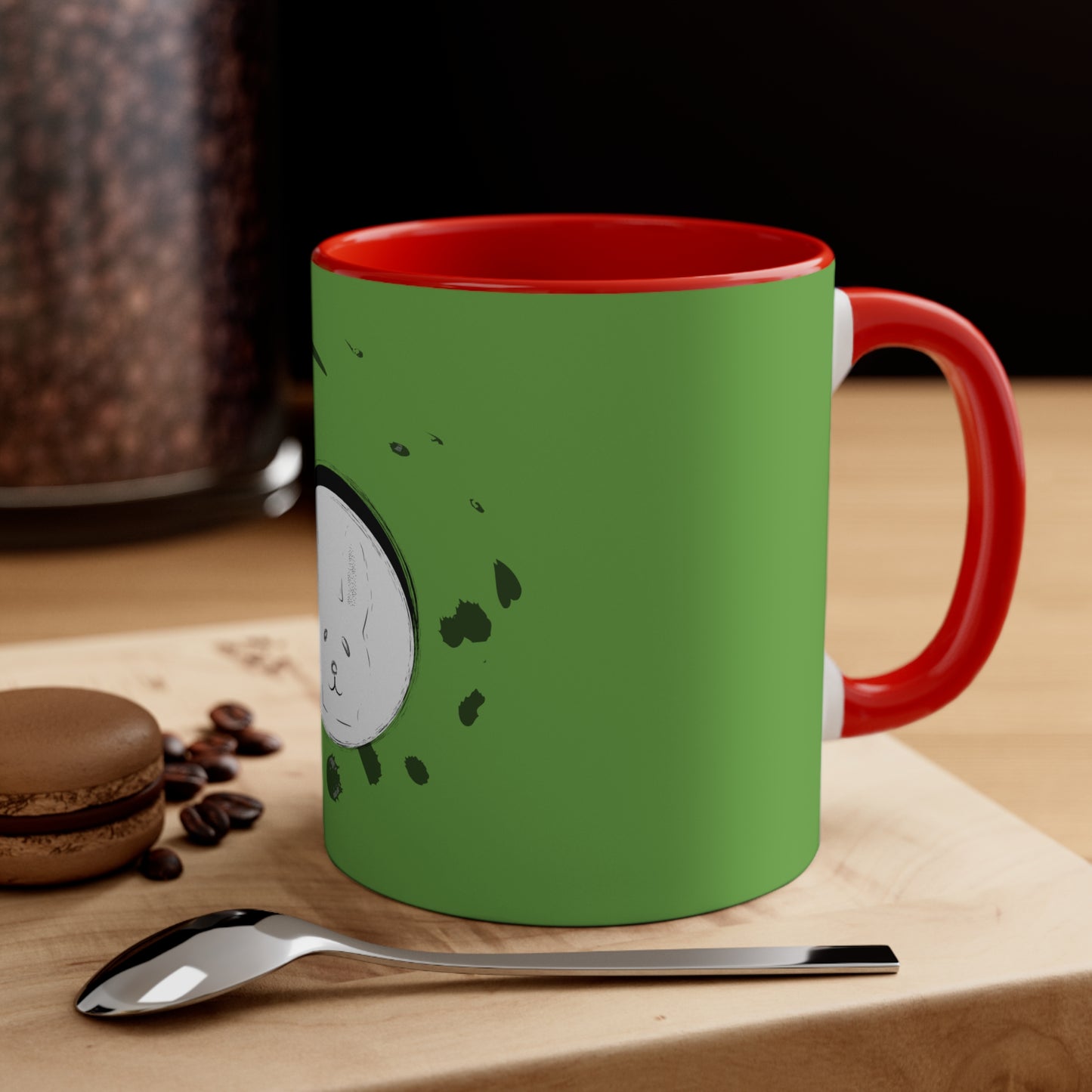 Rabbit Ink Black & White Art Green Accent Coffee Mug, 11oz