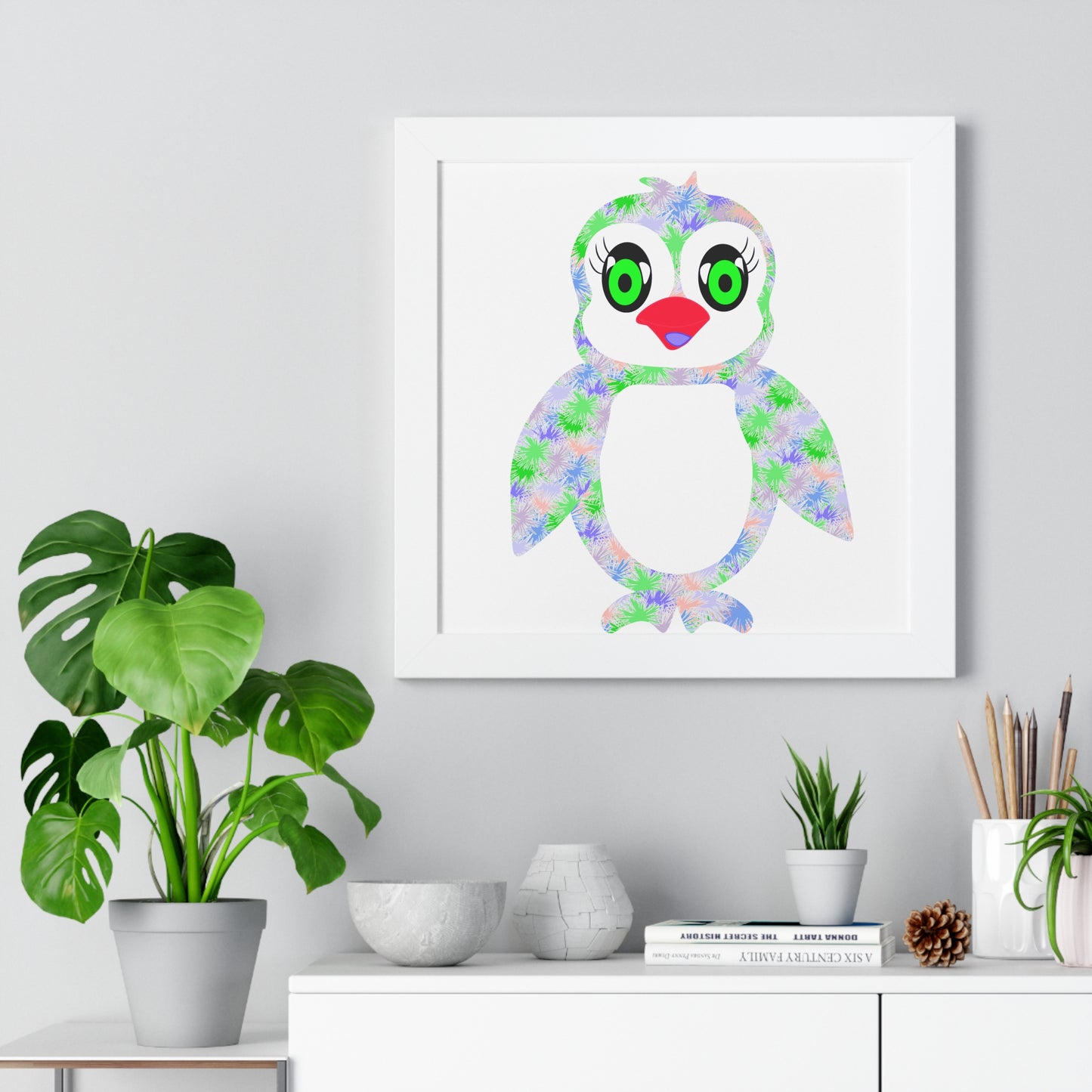 The Penguinies Green & Purple Art Framed Vertical Poster