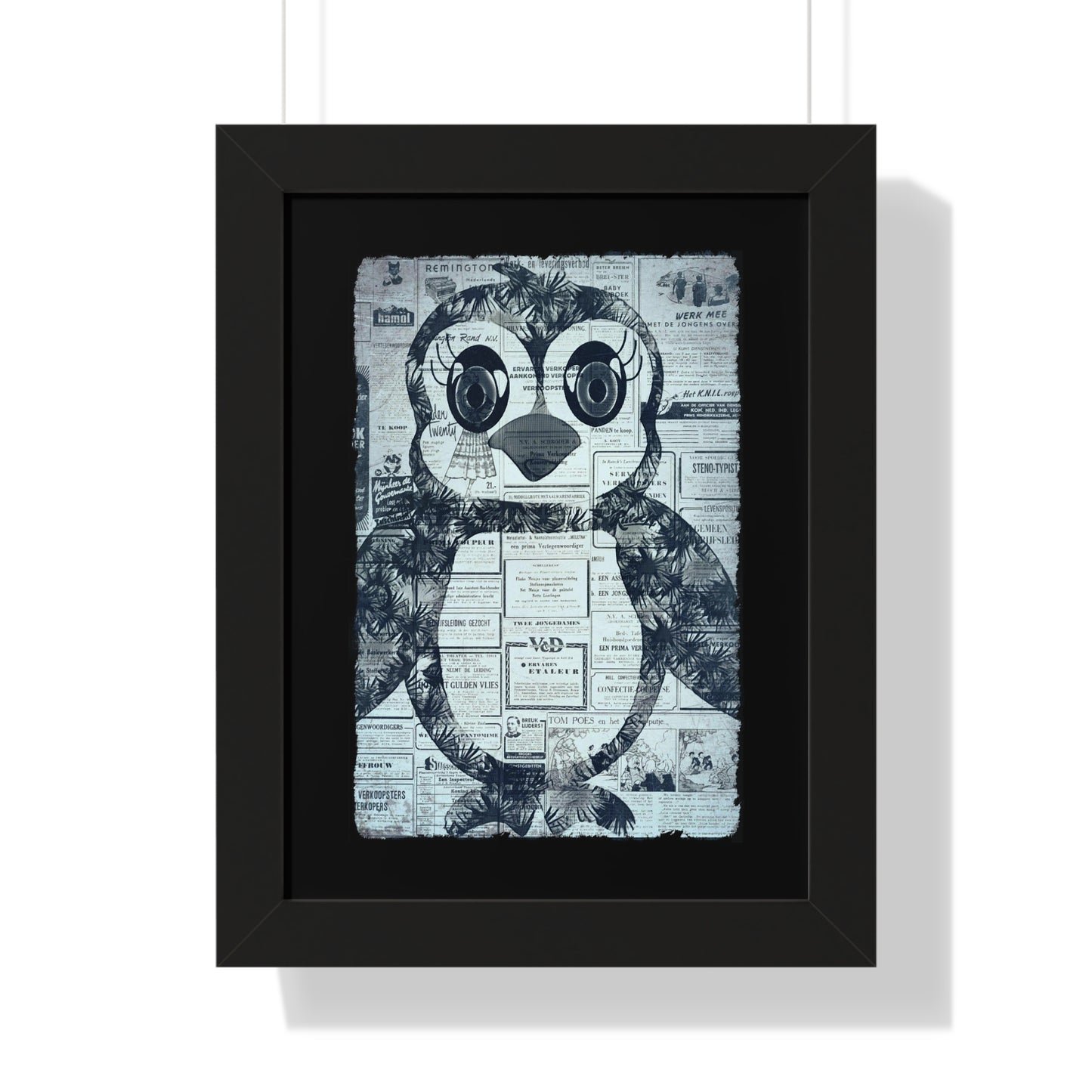 The Penguinie Newspaper Art Black & White Framed Vertical Poster