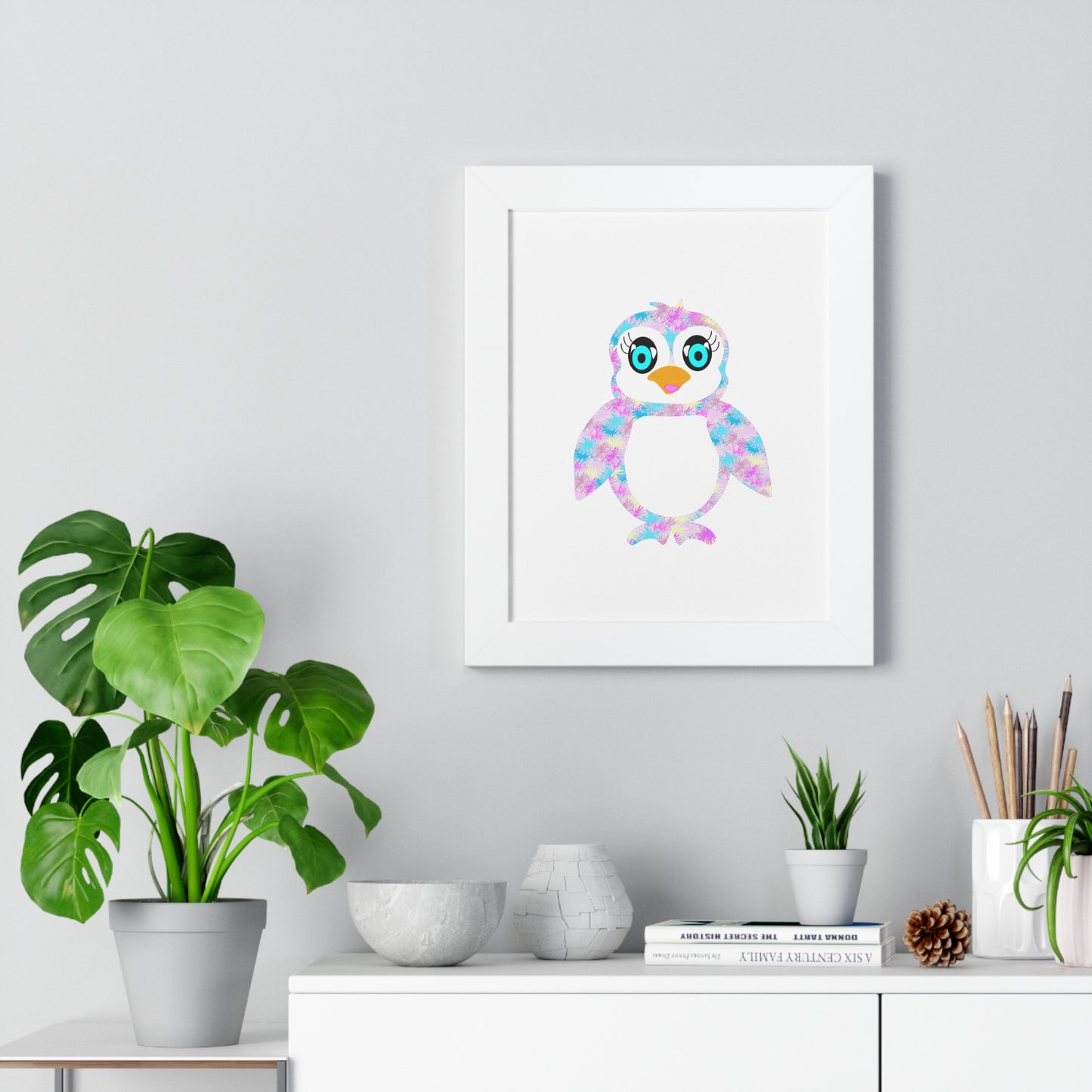 The Penguinies Art Pink Framed Vertical Poster
