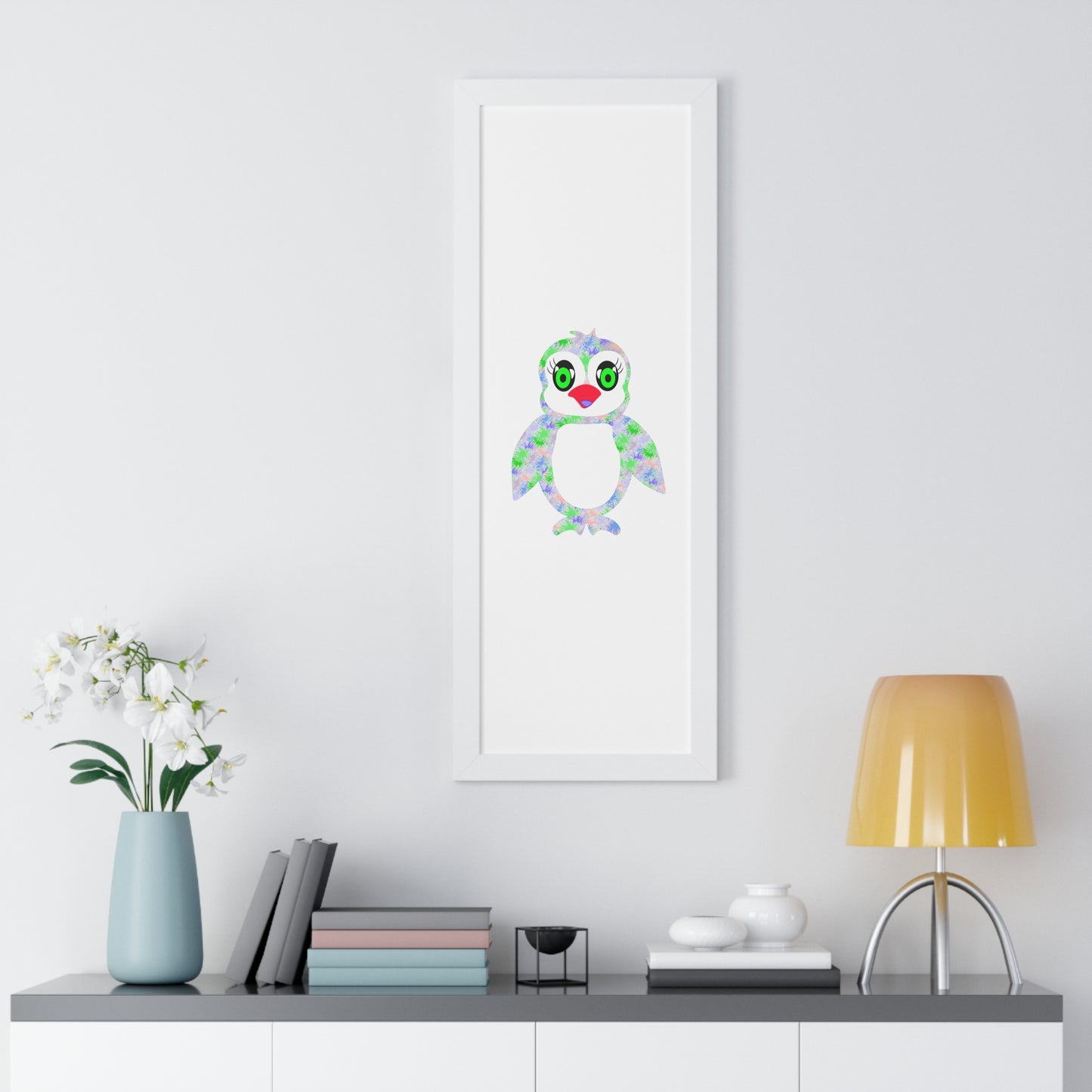 The Penguinies Green & Purple Art Framed Vertical Poster