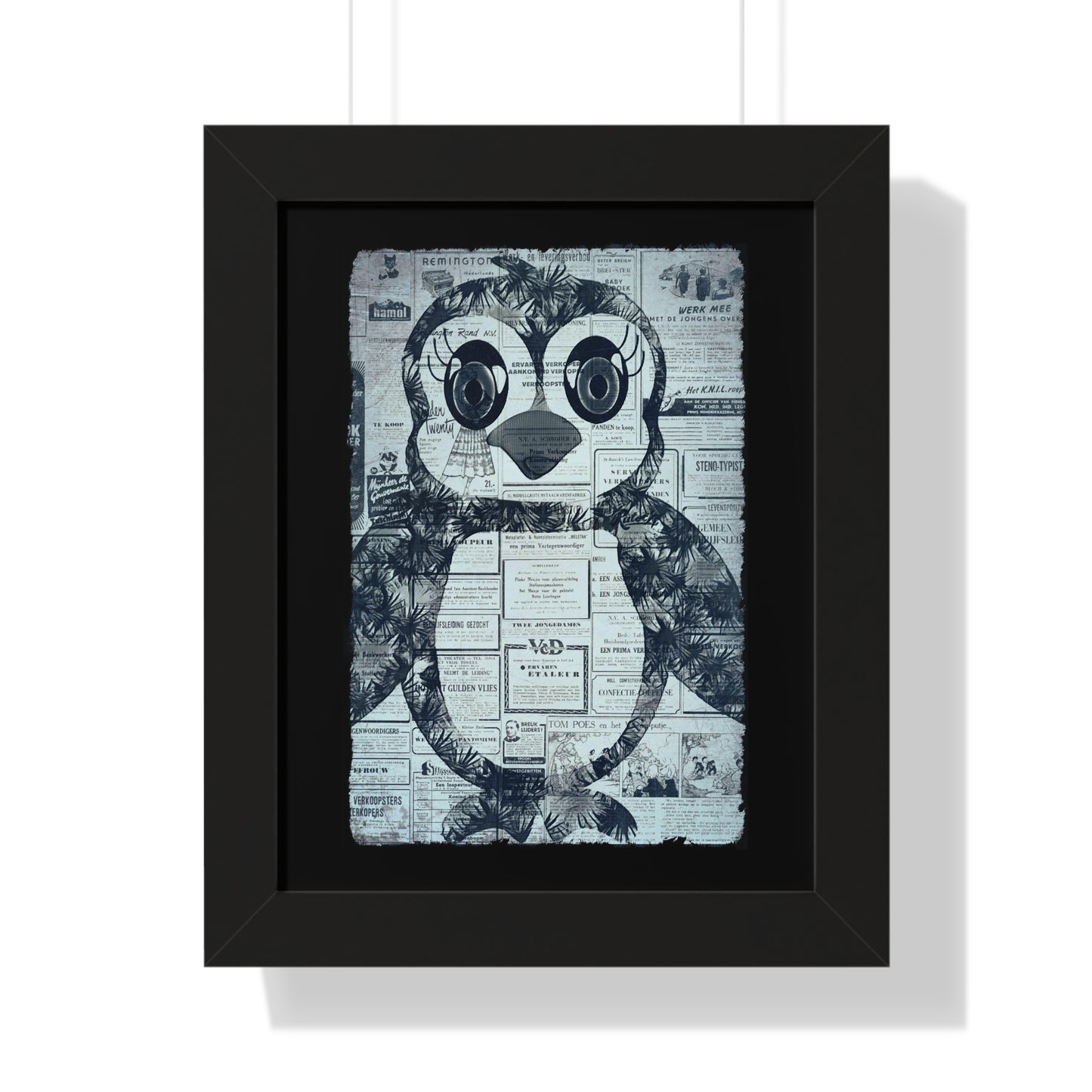 The Penguinie Newspaper Art Black & White Framed Vertical Poster