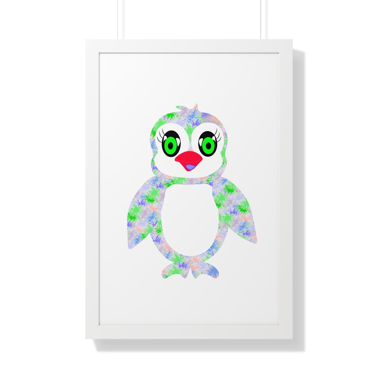 The Penguinies Green & Purple Art Framed Vertical Poster