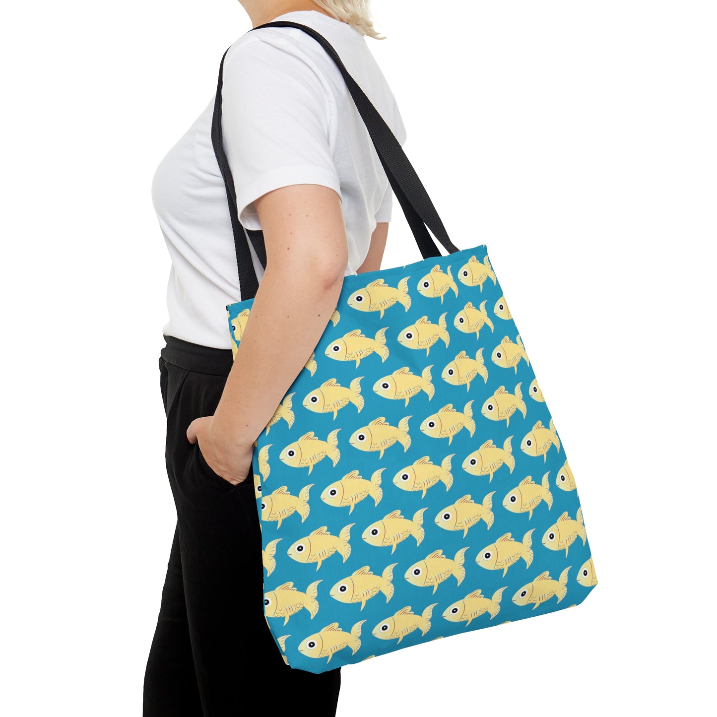 Cream Fish Pattern Turquoise Tote Bag (AOP)