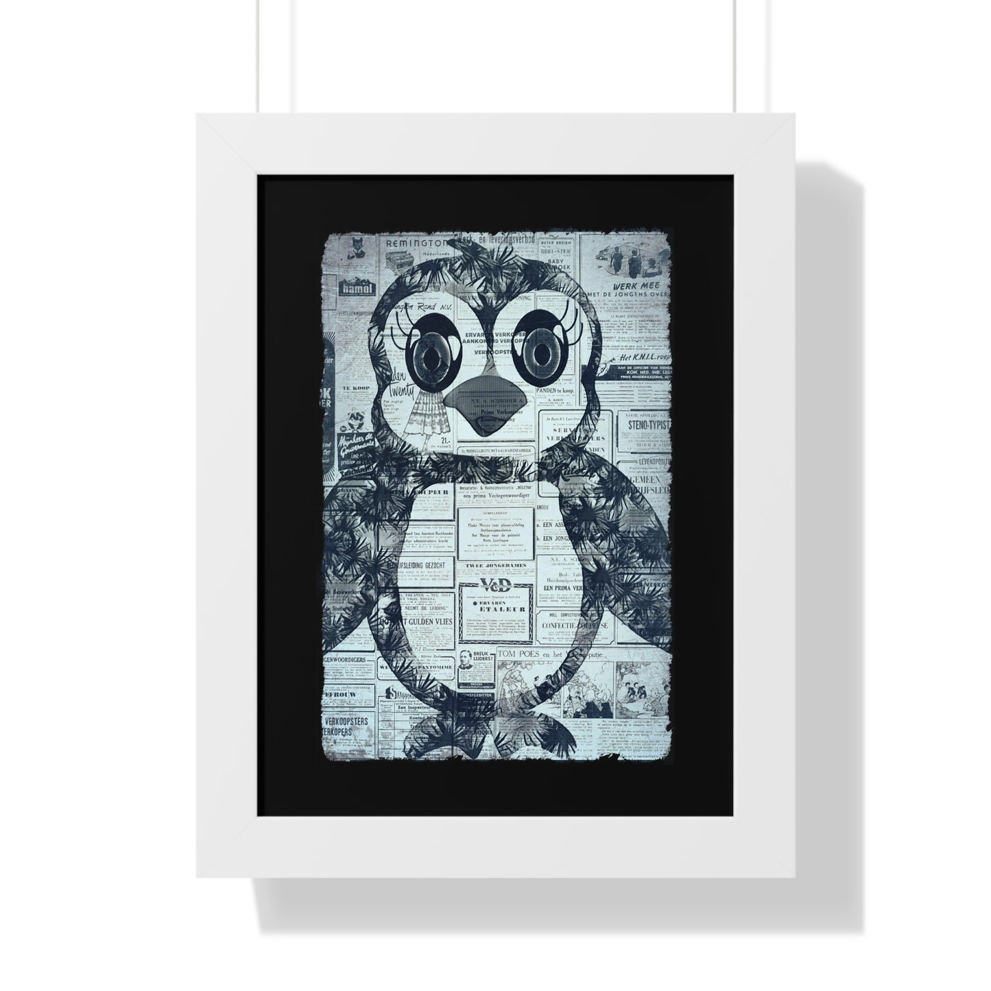 The Penguinie Newspaper Art Black & White Framed Vertical Poster
