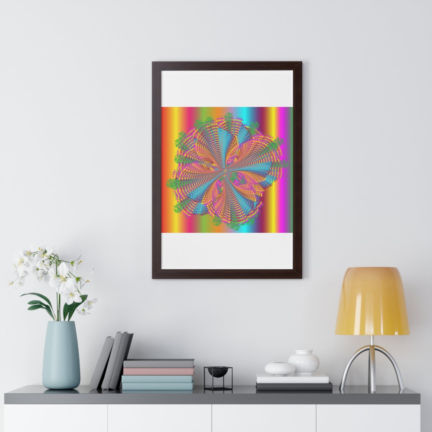 Digital Spiral Rainbow Colours Art Framed Vertical Poster