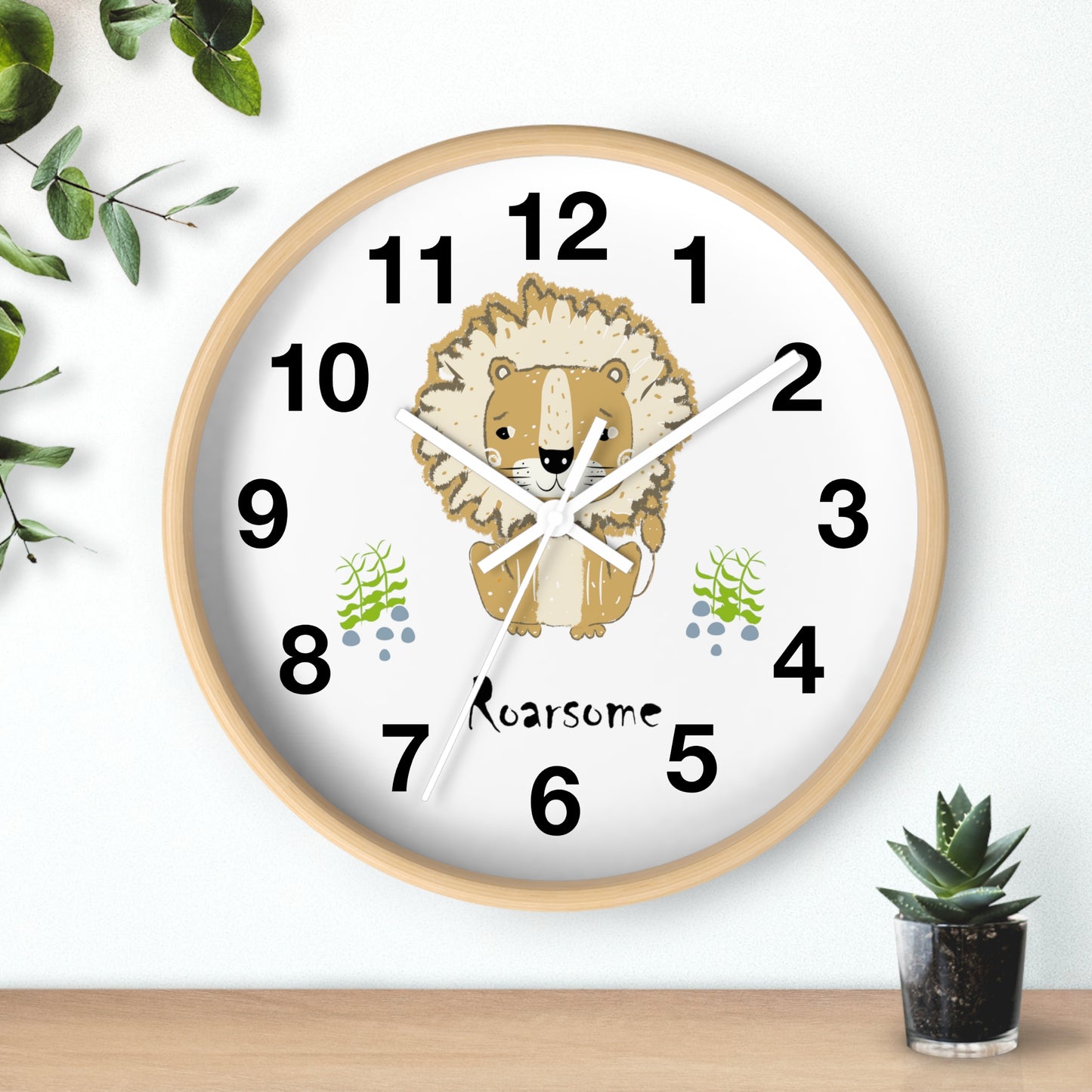 Lion Roarsome Illustration Black Writing Wall Clock