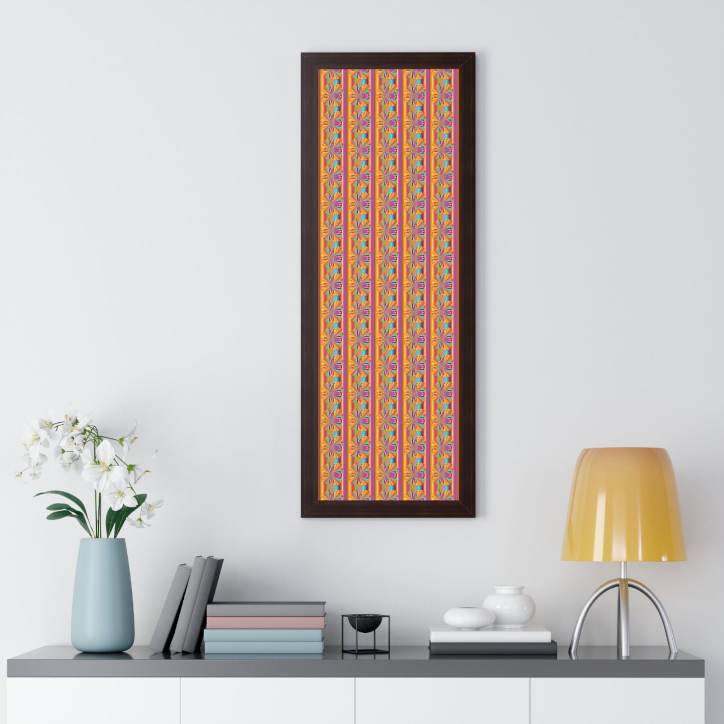 Digital Spiral Rainbow Pattern Colours Art Framed Vertical Poster