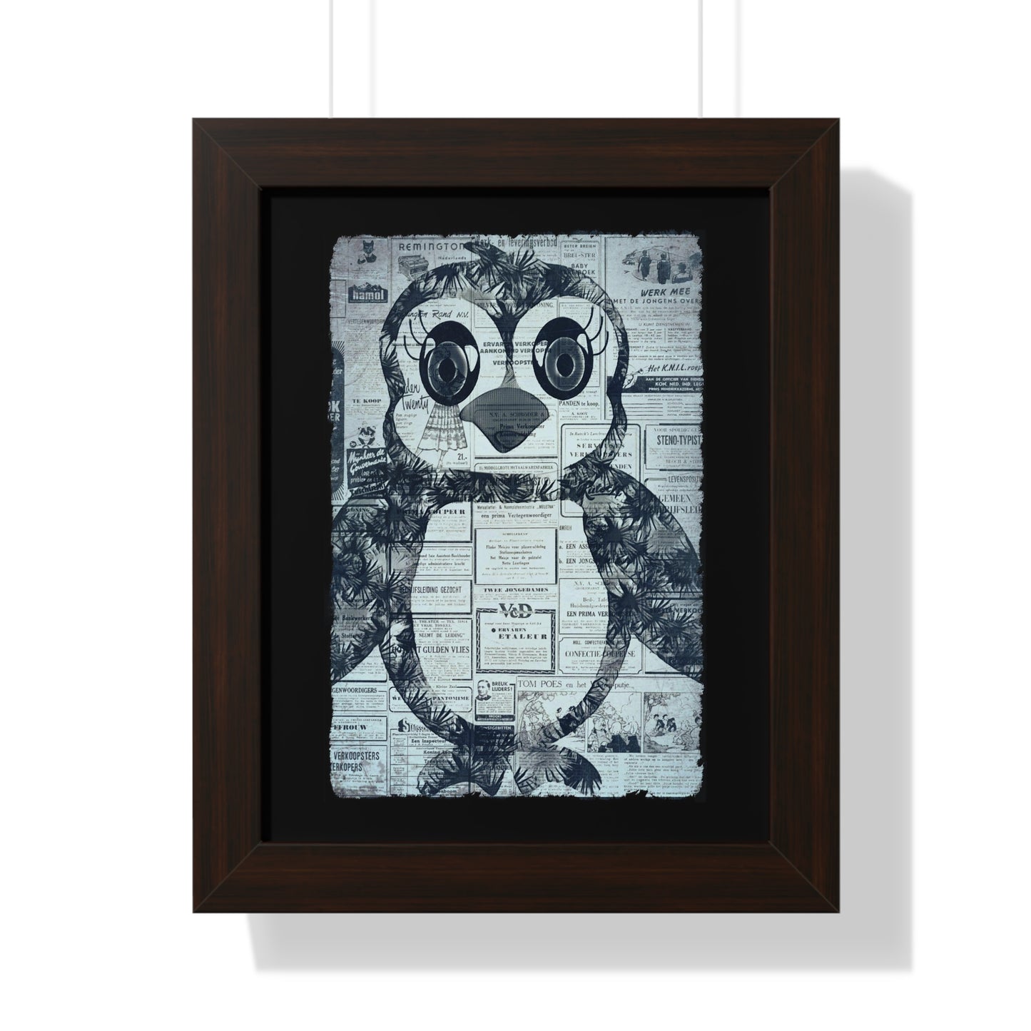 The Penguinie Newspaper Art Black & White Framed Vertical Poster