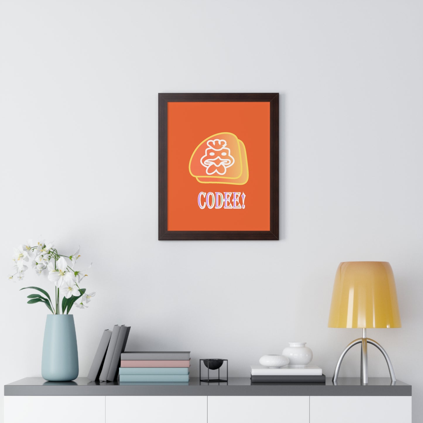 Cockerill Codee! Digital Art Orange Framed Vertical Poster