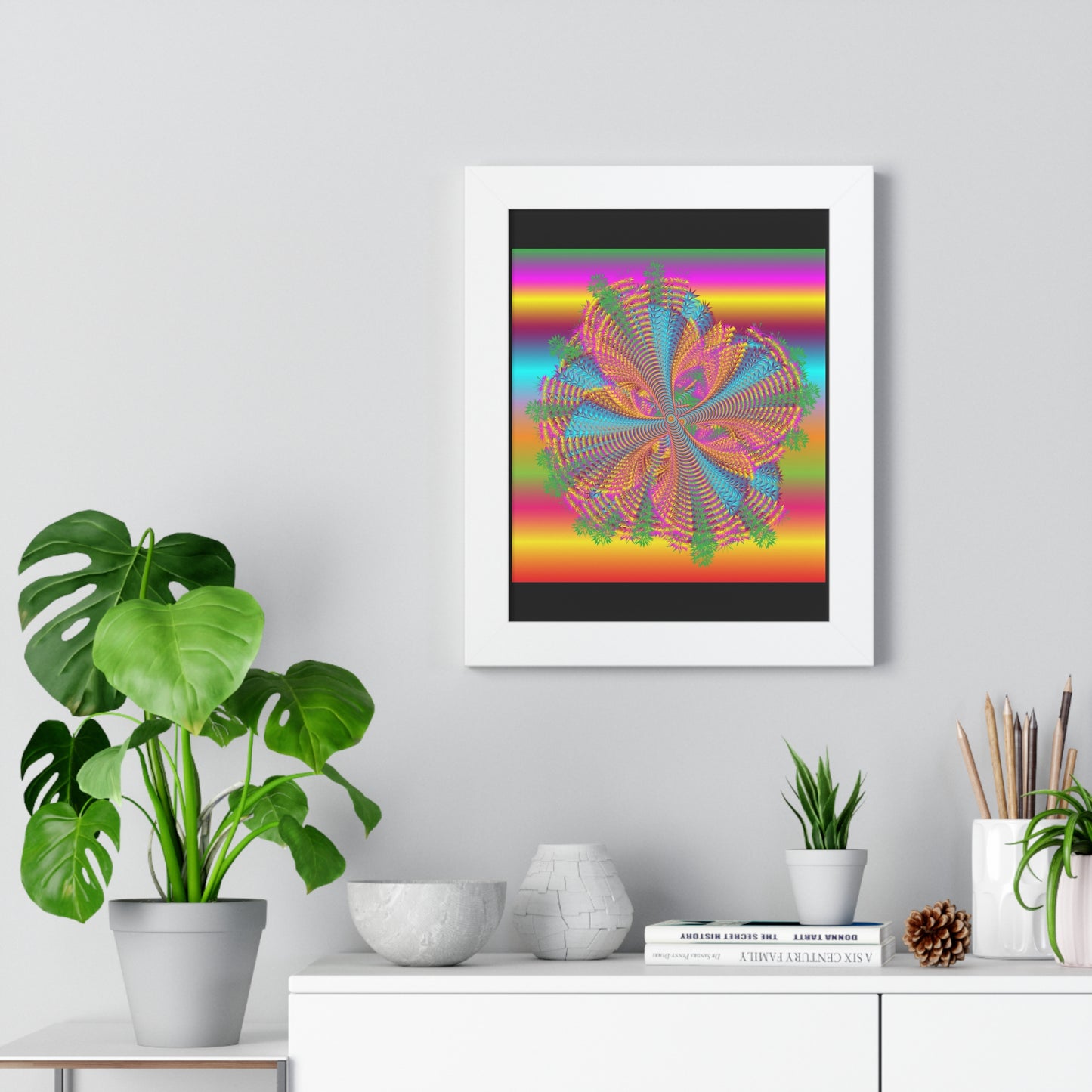 Digital Spiral Rainbow Colours Art Framed Vertical Poster