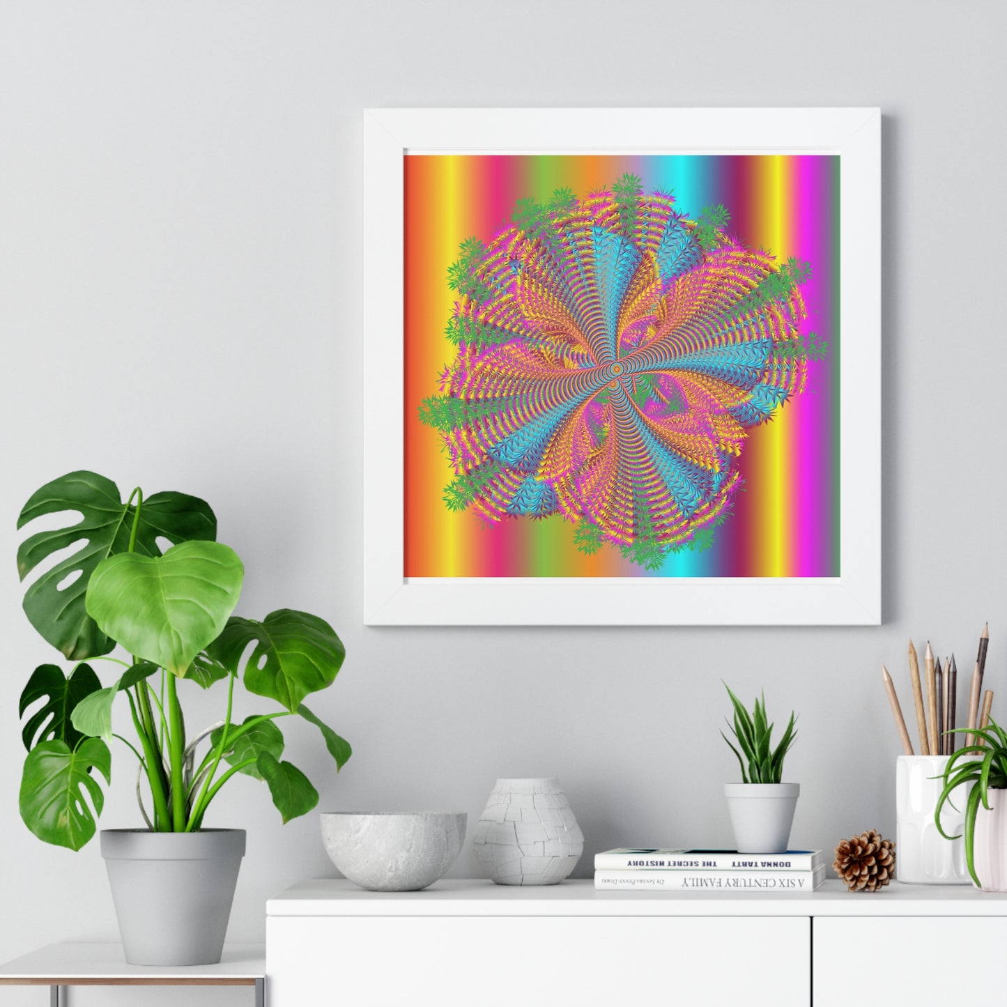 Digital Spiral Rainbow Colours Art Framed Vertical Poster
