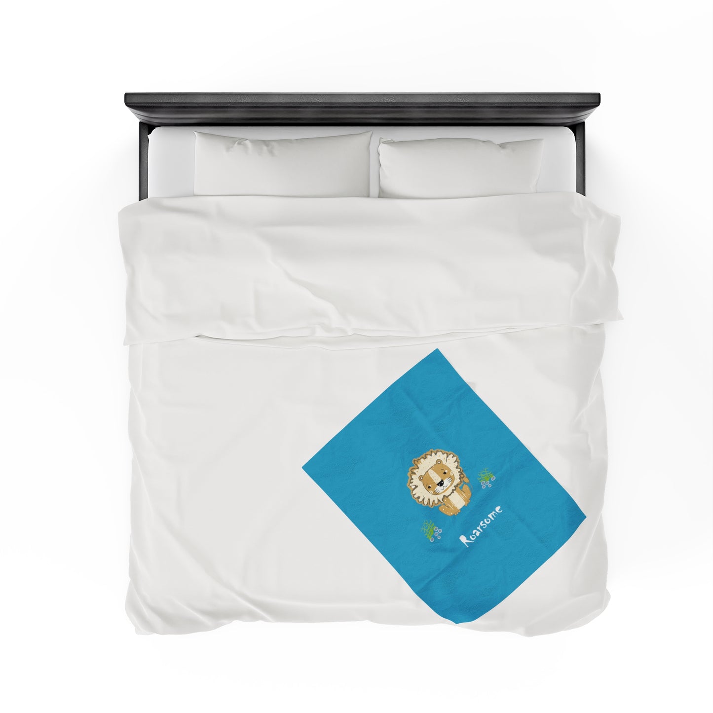 Lion Roarsome Illustration Turquoise Velveteen Plush Blanket