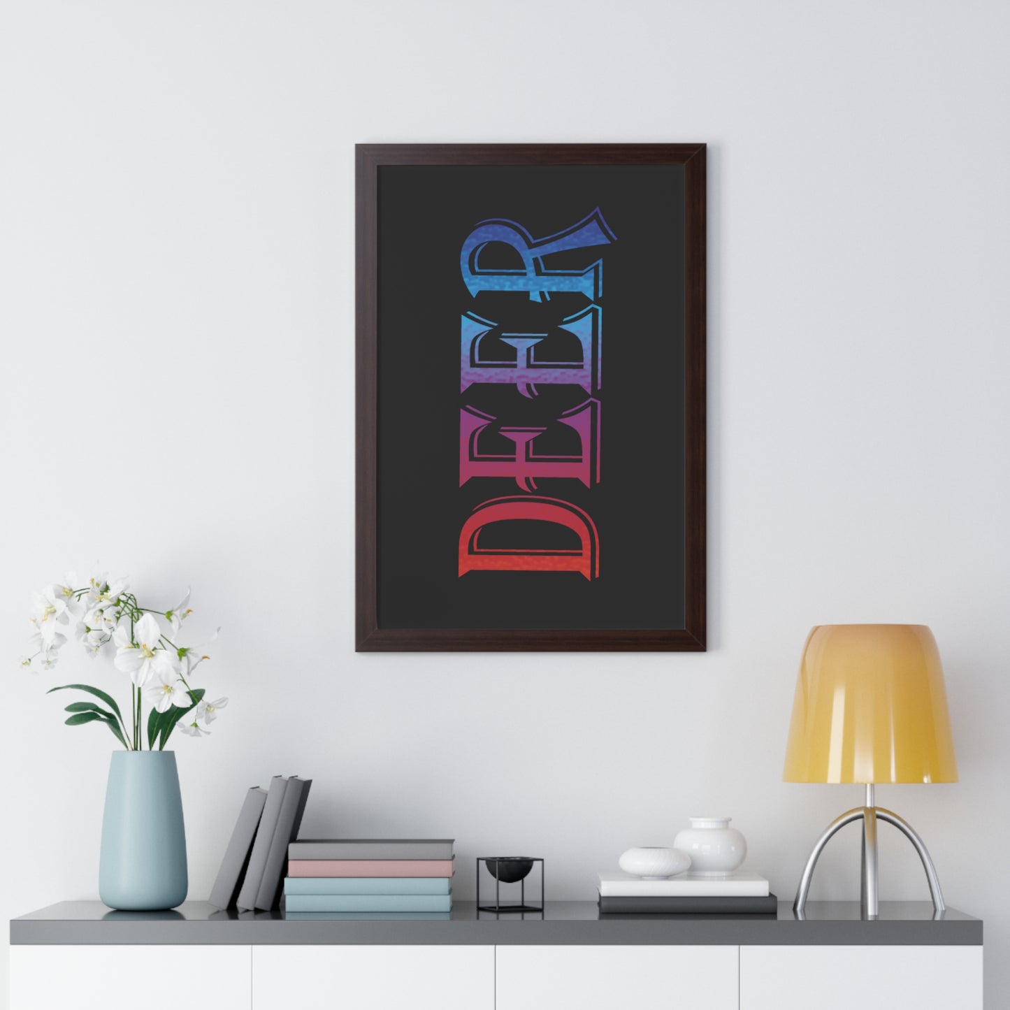 Deer Multi-Coloured Typography Framed Vertical Poster