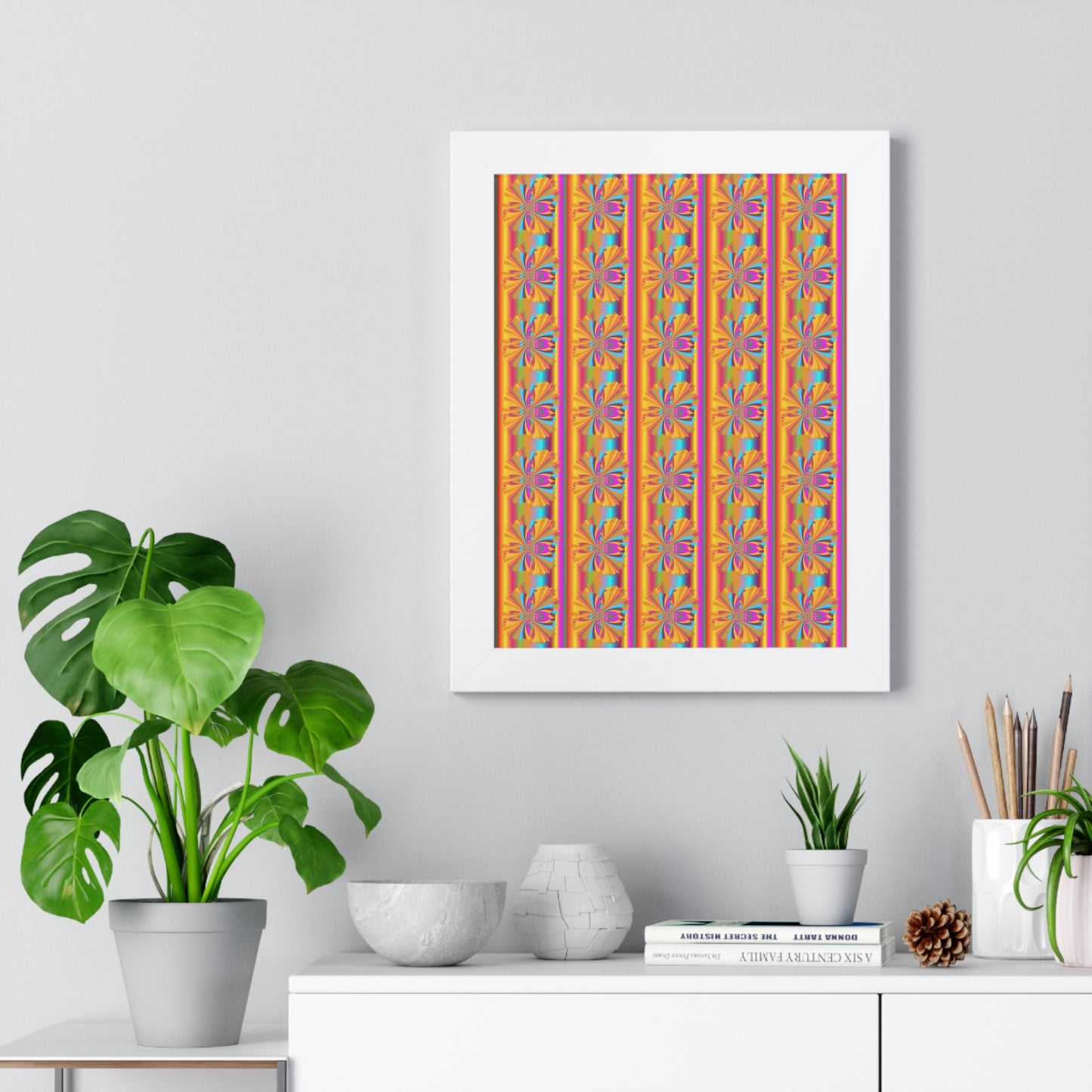 Digital Spiral Rainbow Pattern Colours Art Framed Vertical Poster