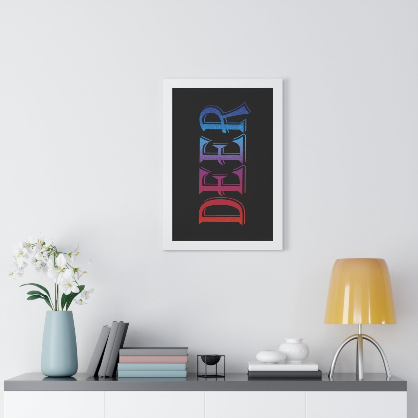 Deer Multi-Coloured Typography Framed Vertical Poster