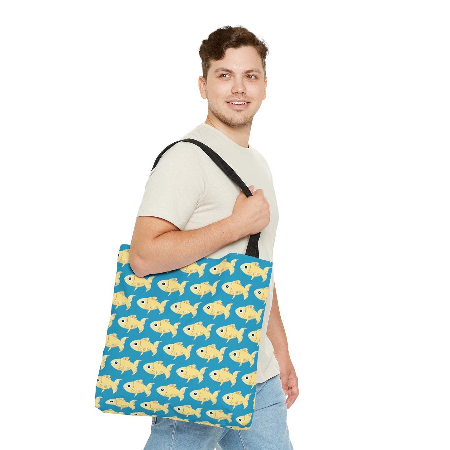 Cream Fish Pattern Turquoise Tote Bag (AOP)