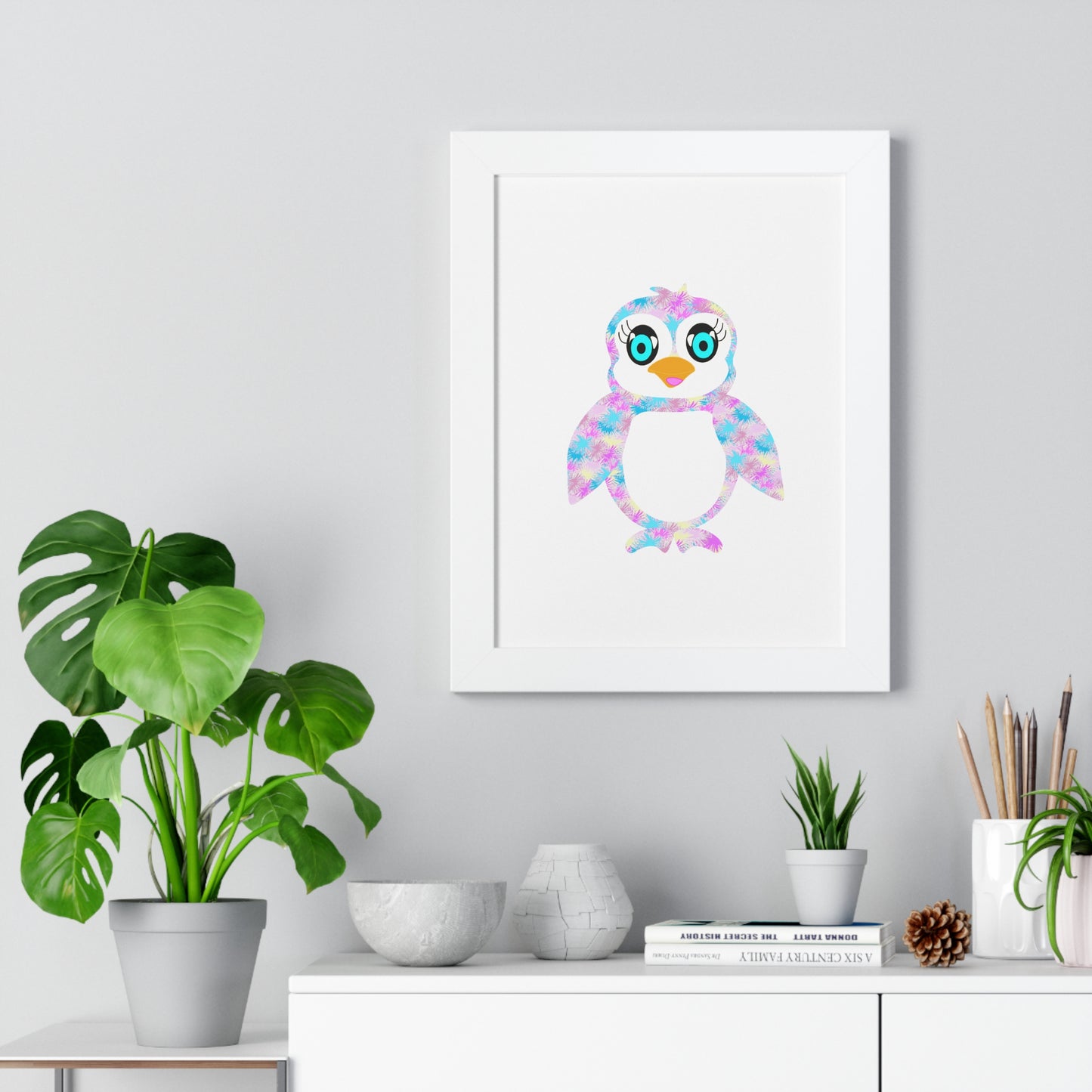 The Penguinies Art Pink Framed Vertical Poster