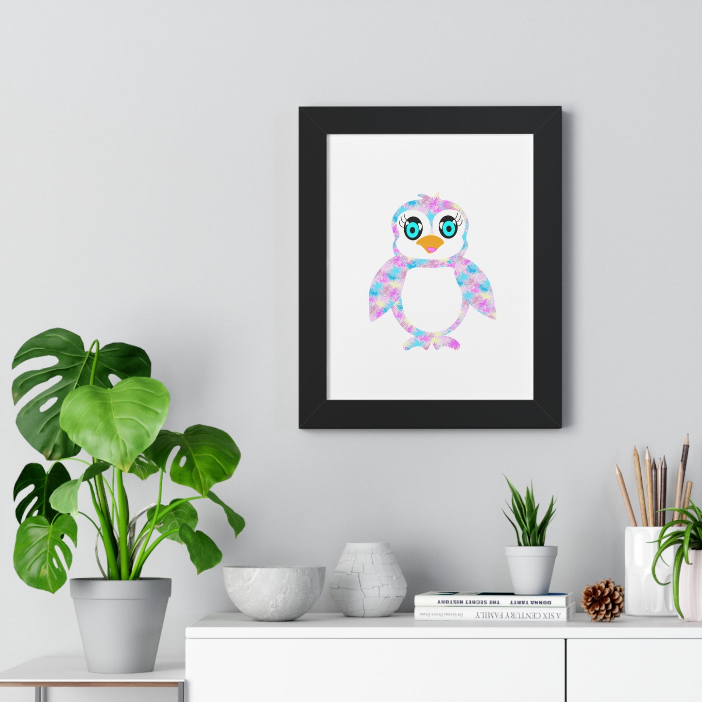 The Penguinies Art Pink Framed Vertical Poster