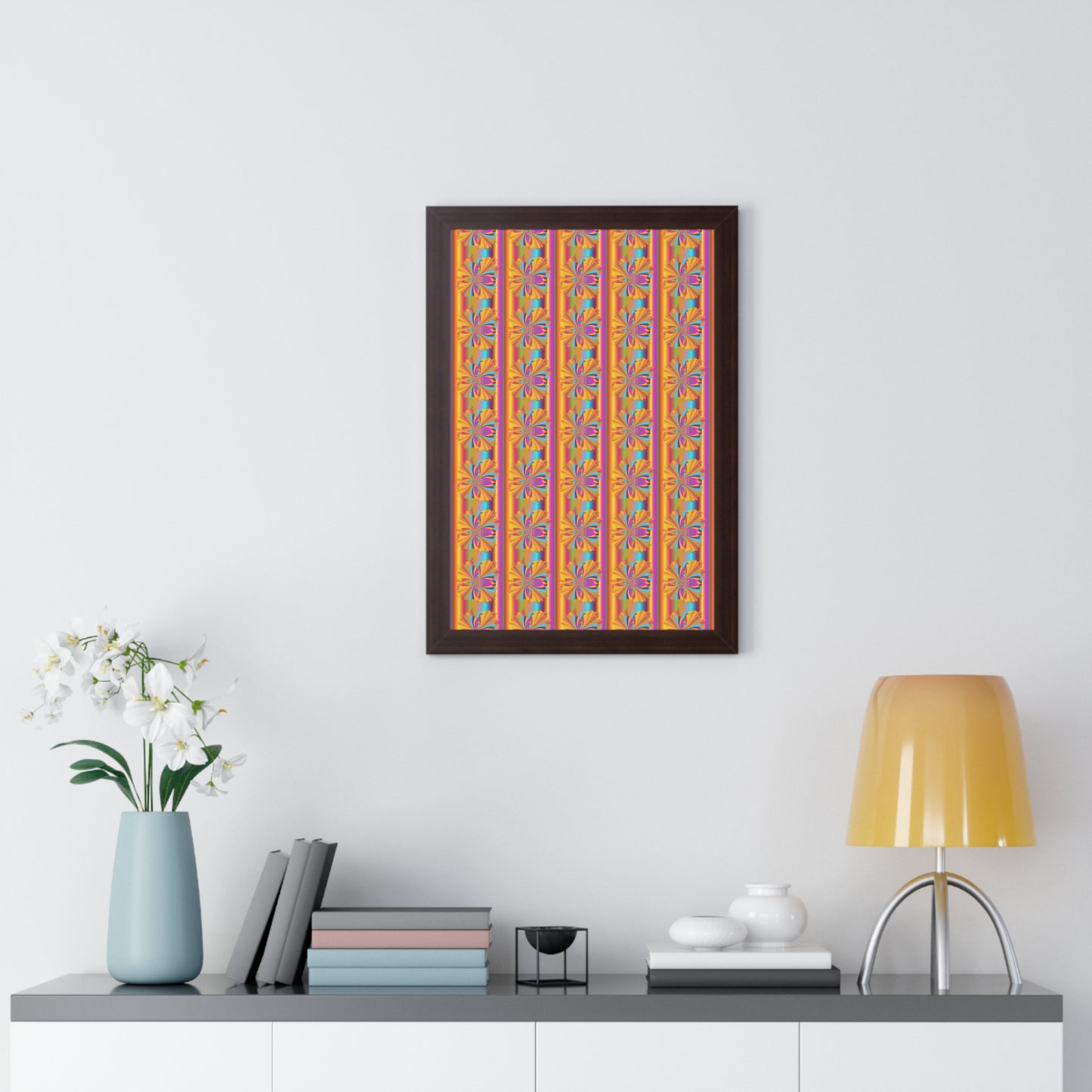 Digital Spiral Rainbow Pattern Colours Art Framed Vertical Poster