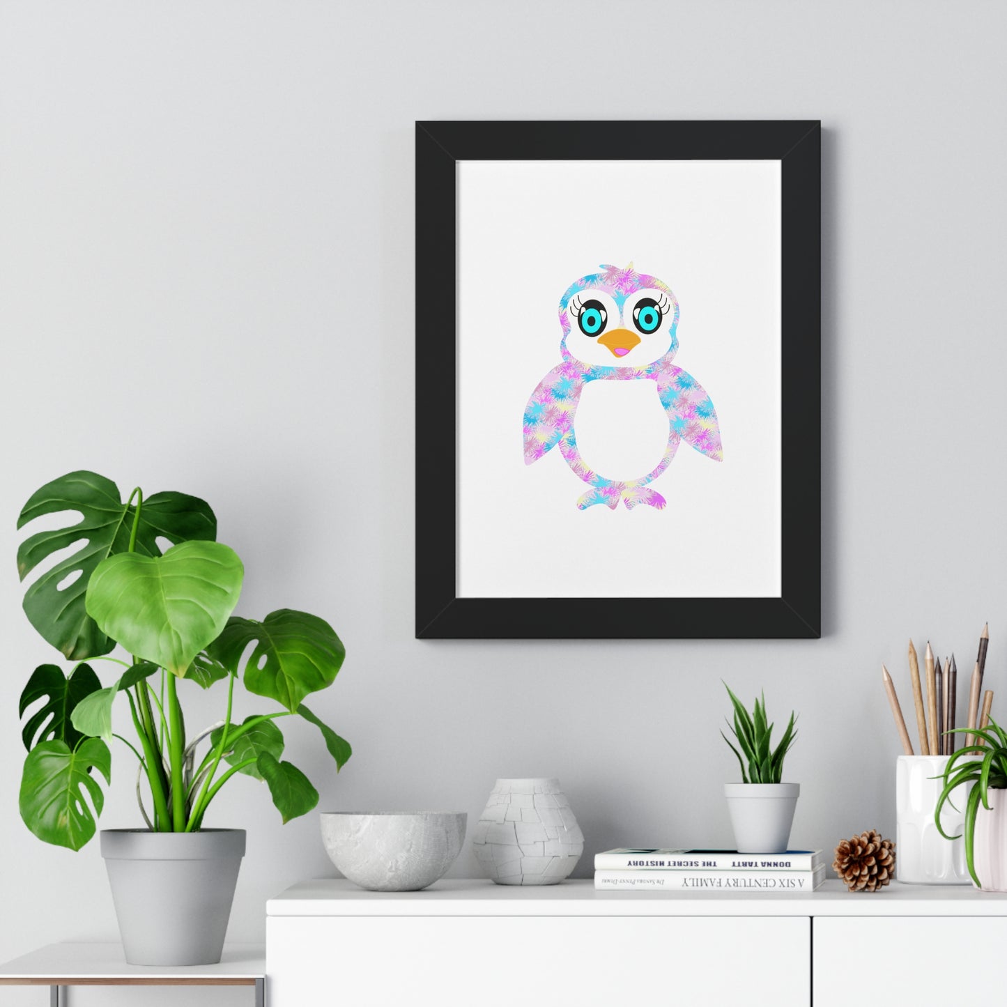 The Penguinies Art Pink Framed Vertical Poster