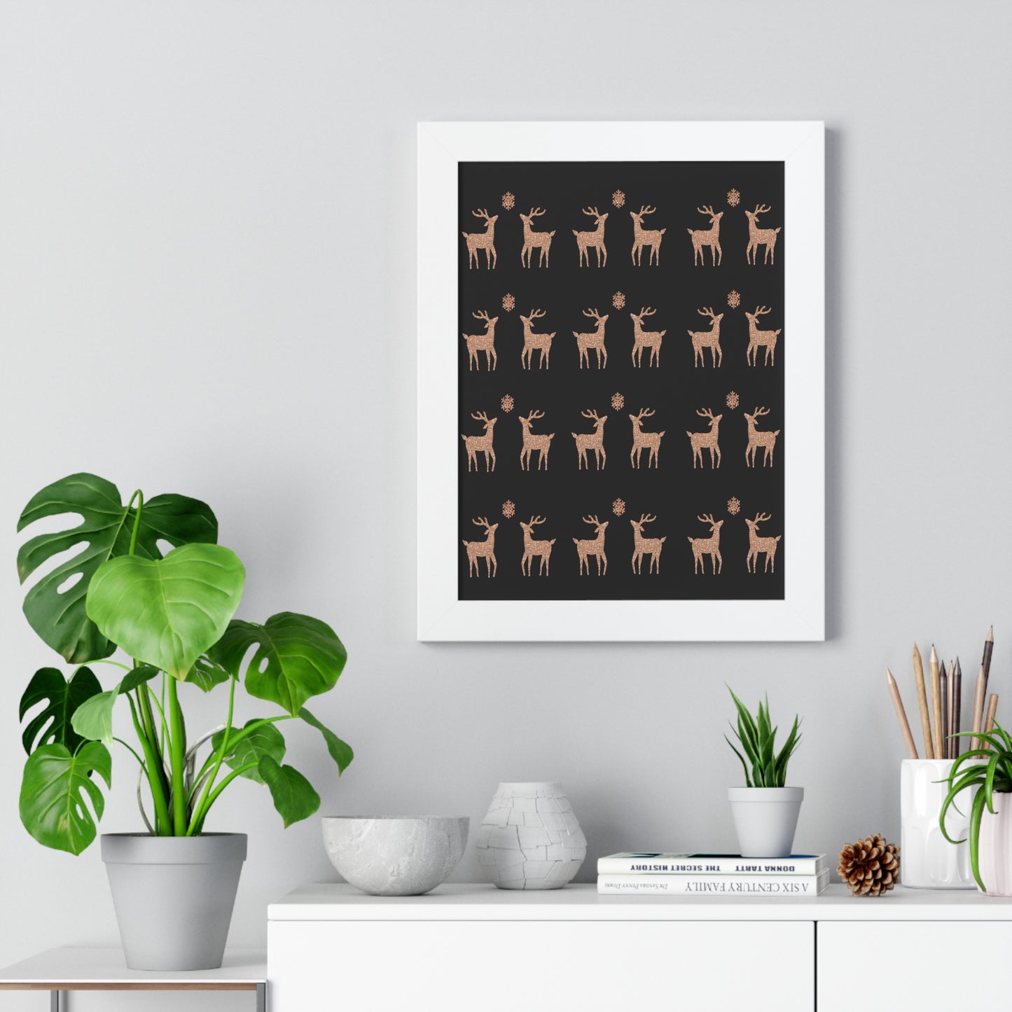 Deer Gold Pattern Framed Vertical Poster